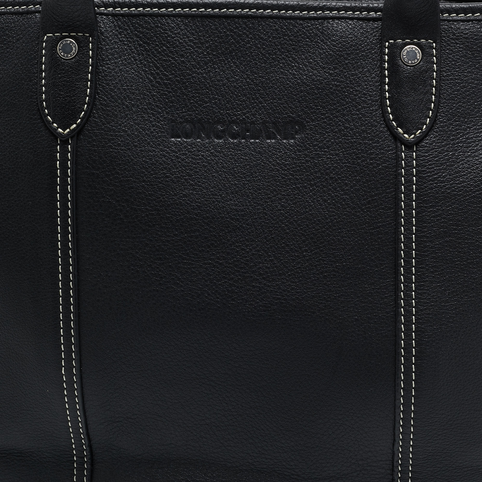 Longchamp Black Leather Shopper Tote