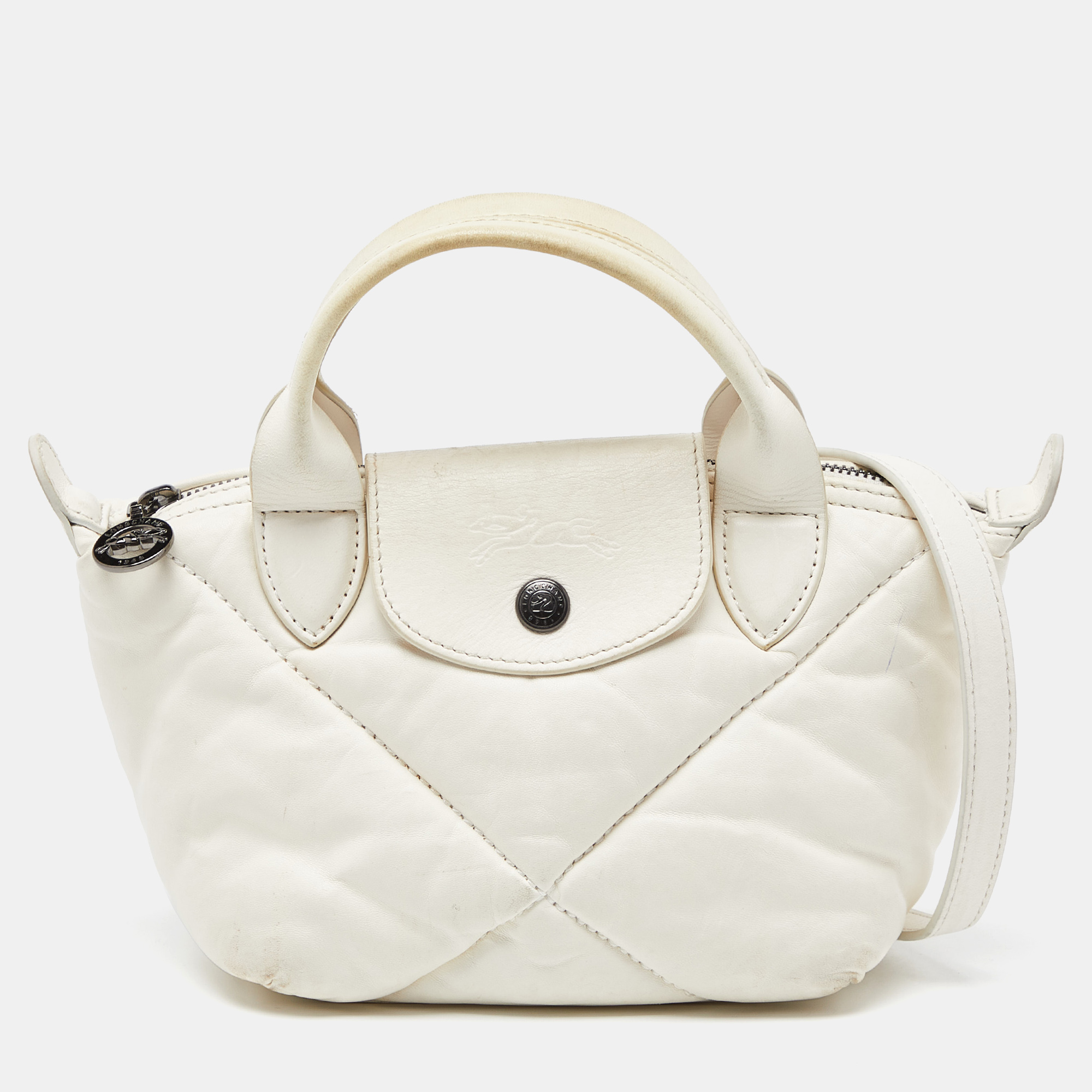 Longchamp white quilted leather mini le pilage neo tote