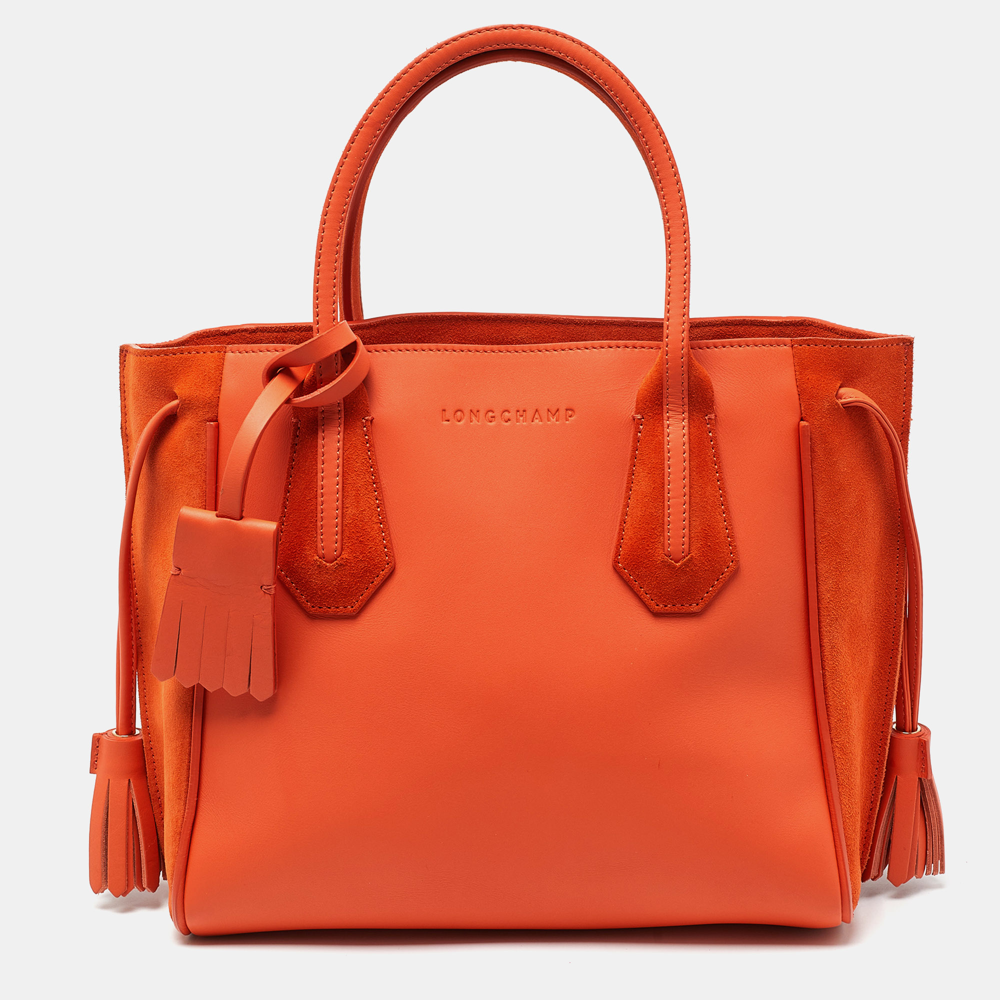 Longchamp orange leather and suede small penelope fantasie tote