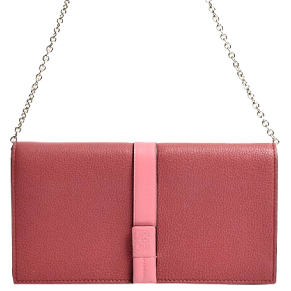 Image of Loewe Pink Leather Wallet on Chain Bag