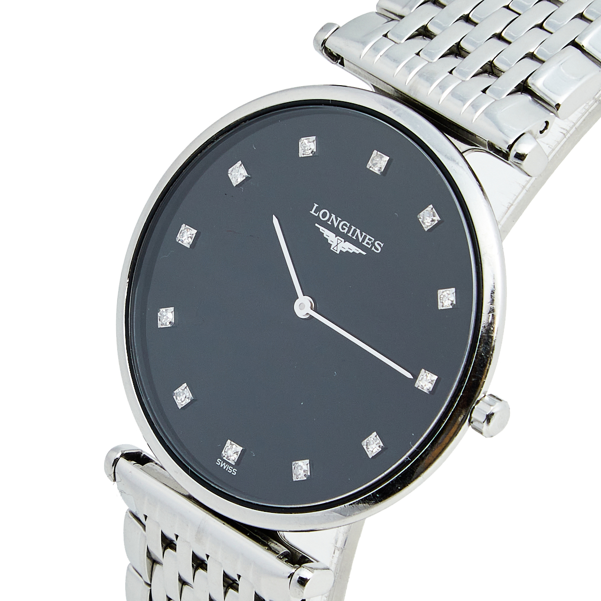 Longines Black Diamond Stainless Steel Le Grande Classique L4.709.4.55.6 Women's Wristwatch 33 mm