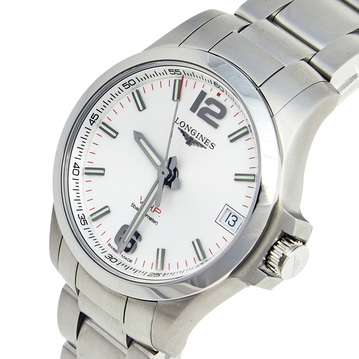 Longines Silver Stainless Steel Conquest VHP L3.316.4.76.6 Women's Wristwatch 36 mm