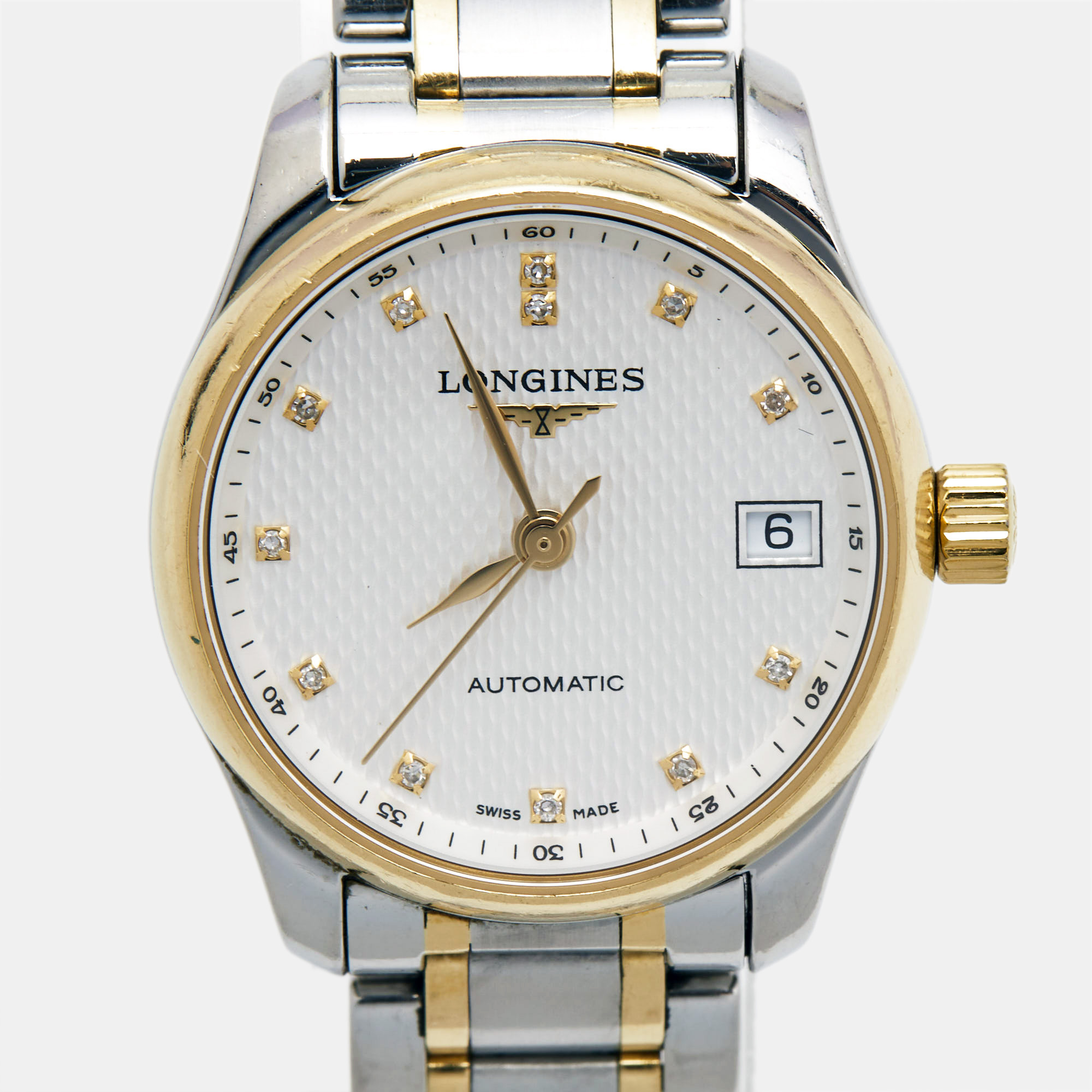 Longines Silver 18K Yellow Gold Stainless Steel Diamond Master Collection L2.128.5.77.7 Women's Wristwatch 25.50 Mm