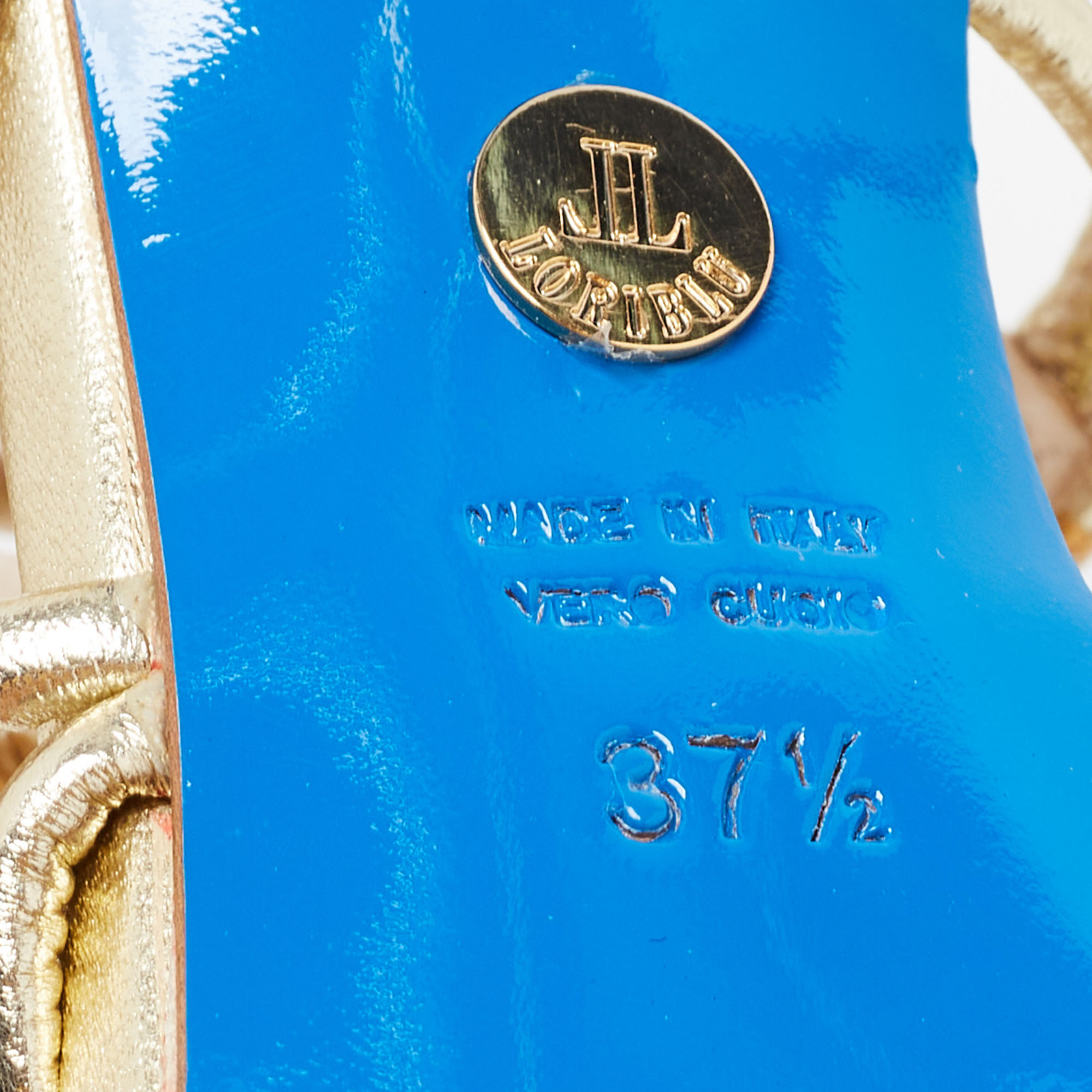 Loriblu Bijoux Metallic Gold Leather Crystal Embellished Strappy Sandals Size 37.5