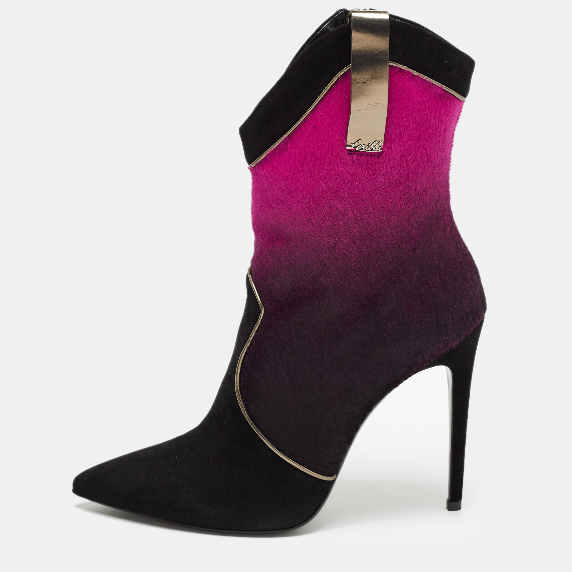 Loriblu purple/black ombre calf hair and suede pointed toe ankle boots size 41