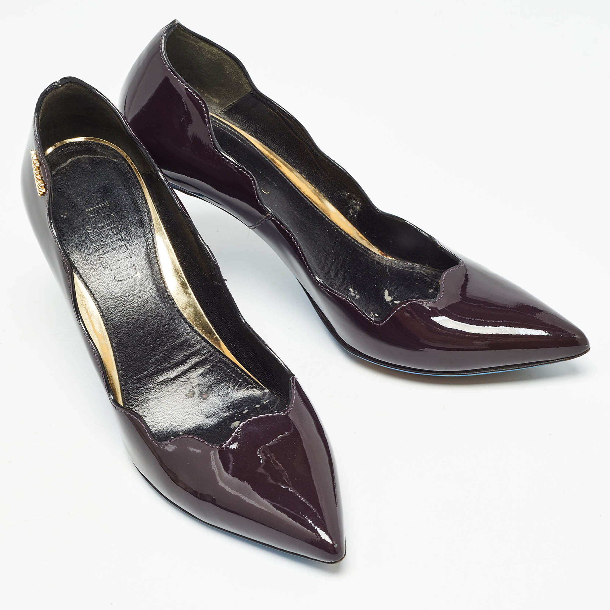 Loriblu Dark Brown Patent Leather Pointed Toe Pumps Size 35