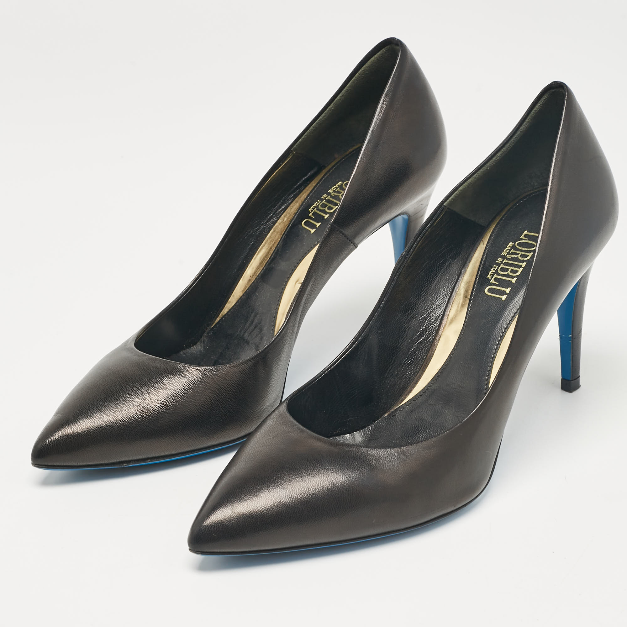 Loriblu Black Leather Pointed Toe Pumps Size 39