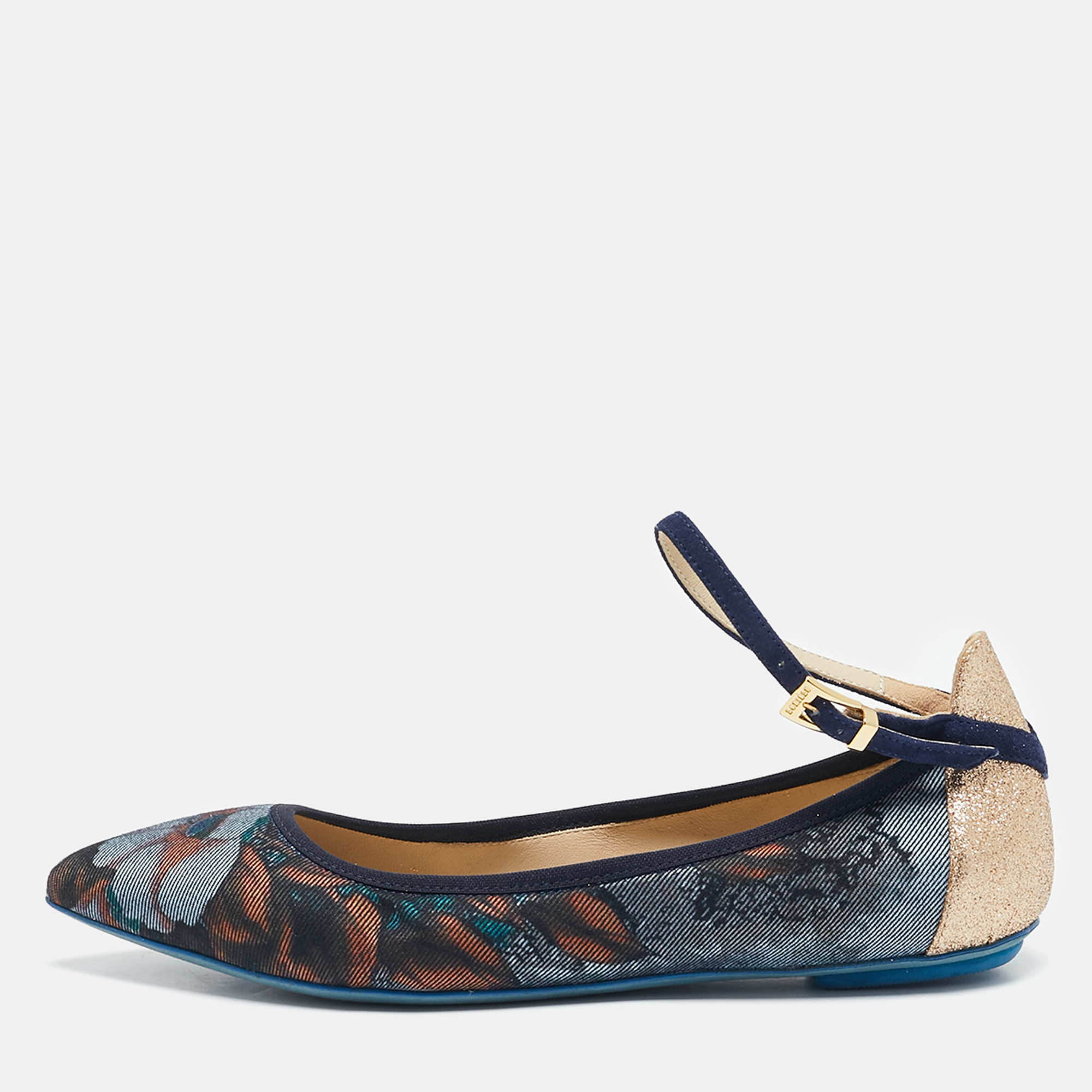 Loriblu Multicolor Floral Print Denim and Glitter Ankle Strap Ballet Flats Size
Loriblu Multicolor Floral Print Denim and Glitter Ankle Strap Ballet Flats Size