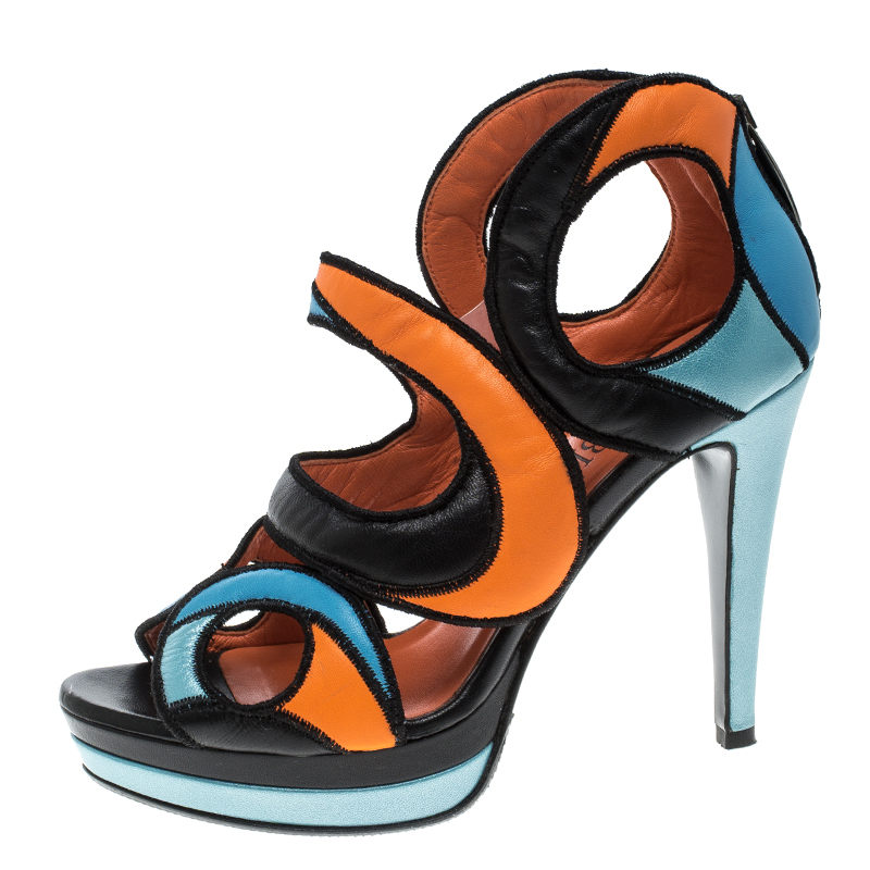 Image of Loriblu Multicolor Cut Out Leather Platform Sandals Size
