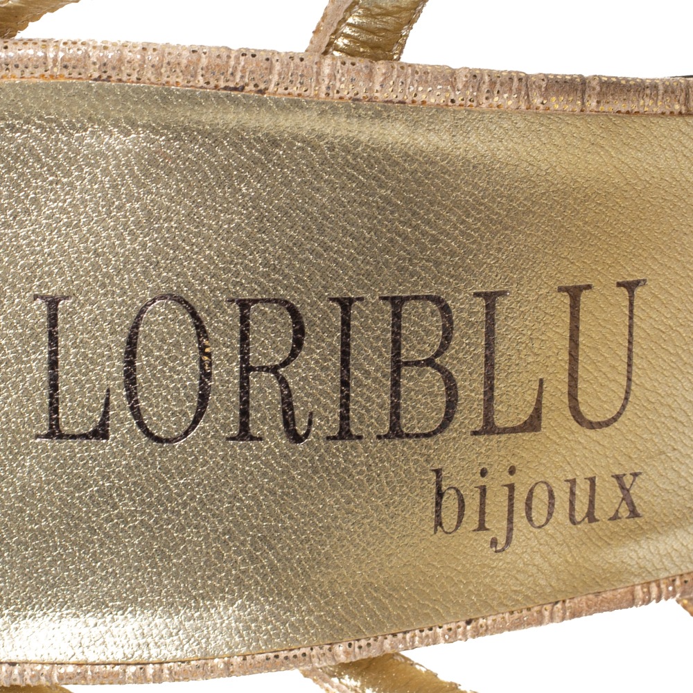 Loriblu Gold Suede Crystal Embellished Strappy Sandals Size 39
