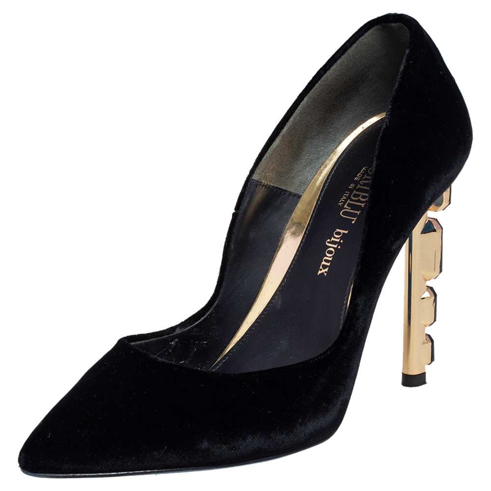 Loriblu Black Velvet Jewel Embellished Heel Pointed Toe Pumps Size 37