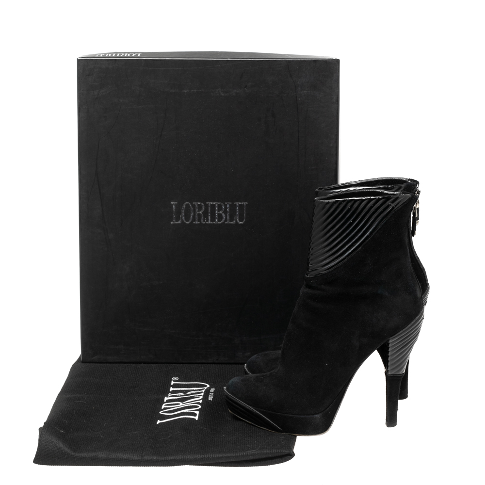 Loriblu Black Suede And Leather Ankle Boots Size 37