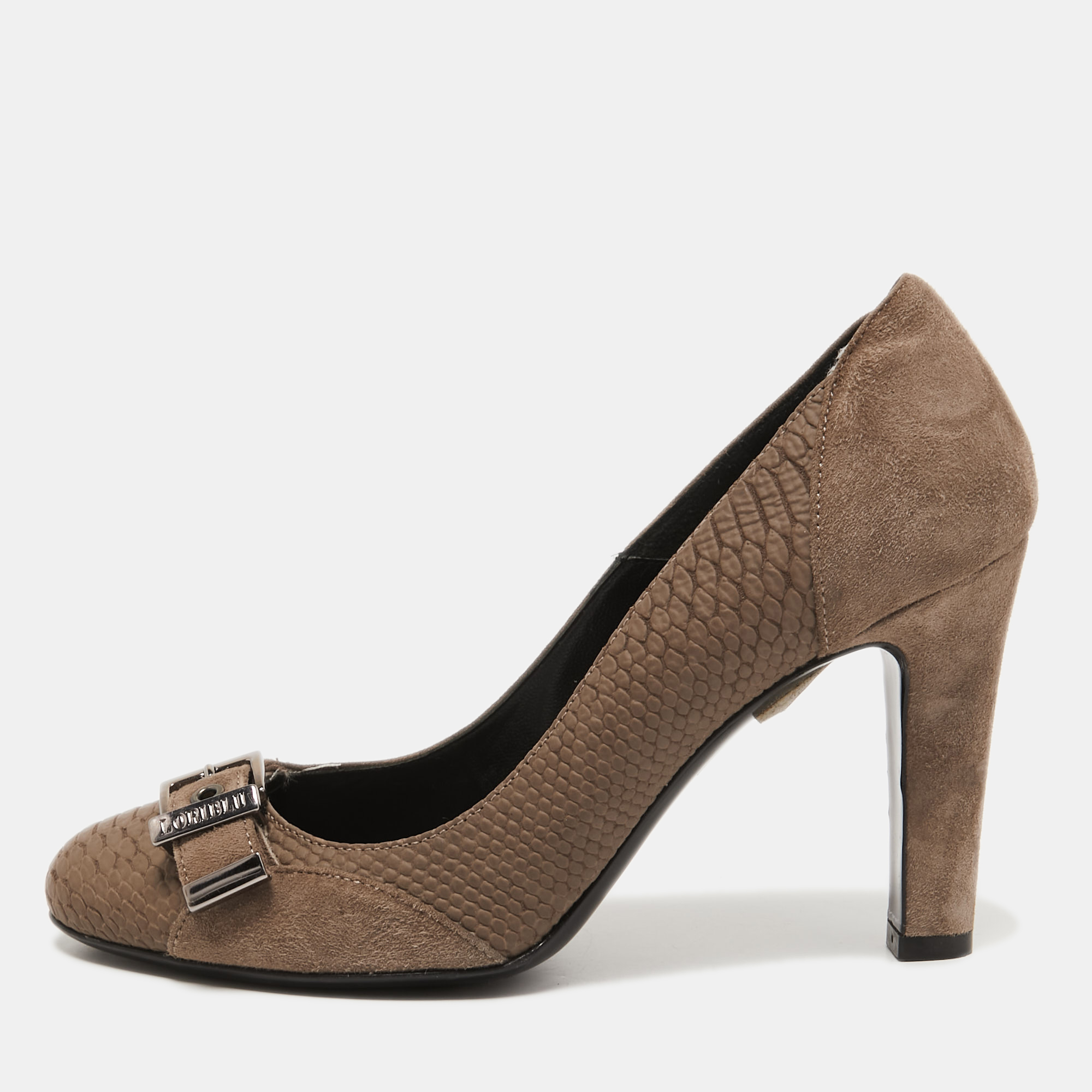 

Loriblu Brown Suede and Embossed Python Pumps Size