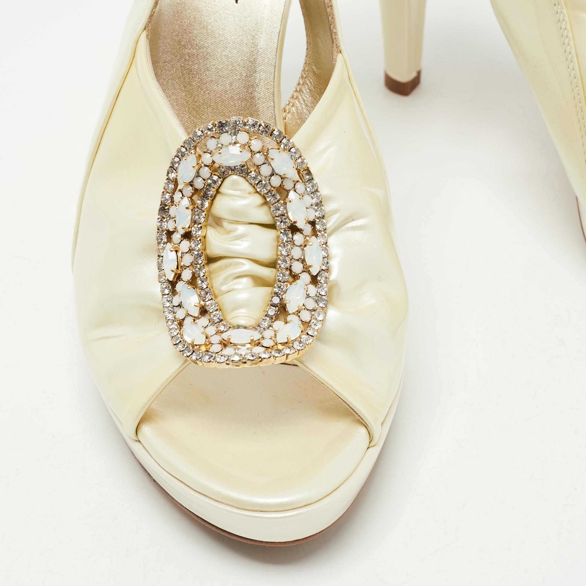 Loriblu Cream Leather Crystal Embellished Slingback Sandals Size 38
