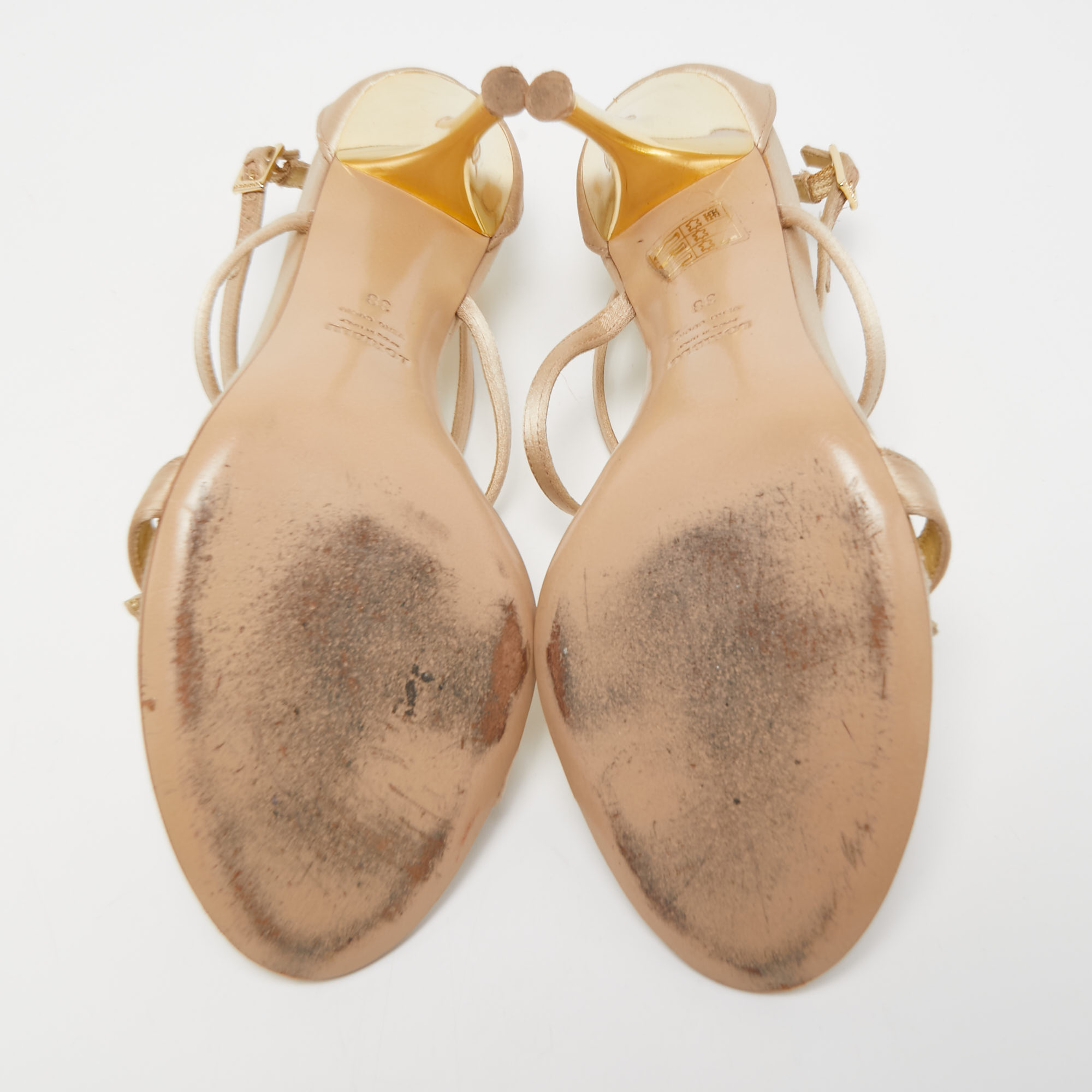 Loriblu Beige Satin Crystal Ankle Strap Sandals Size 38