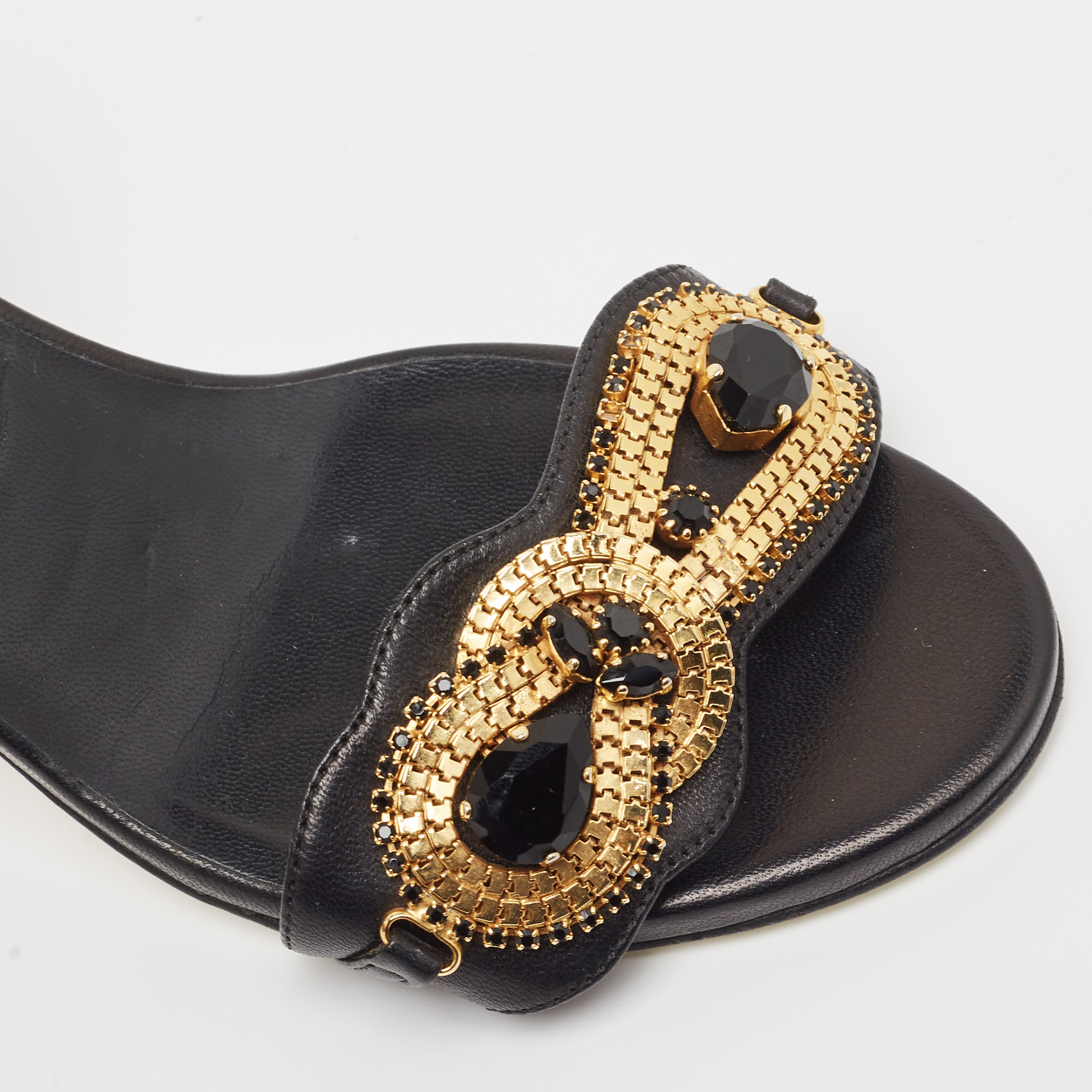 Loriblu Black Leather Embellished Ankle Strap Sandals Size 36