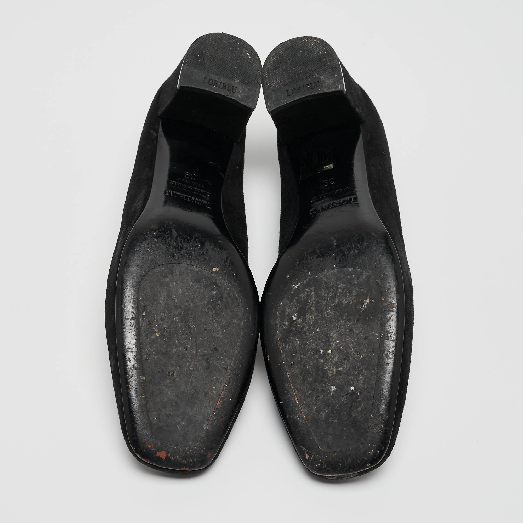 Loriblu Black Suede Block Heel Loafer Pumps Size 39