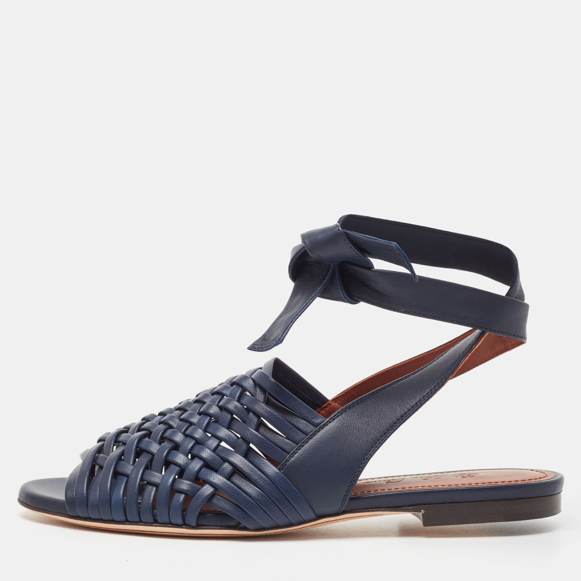 Loro piana blue woven leather slingback flat sandals size 36.5