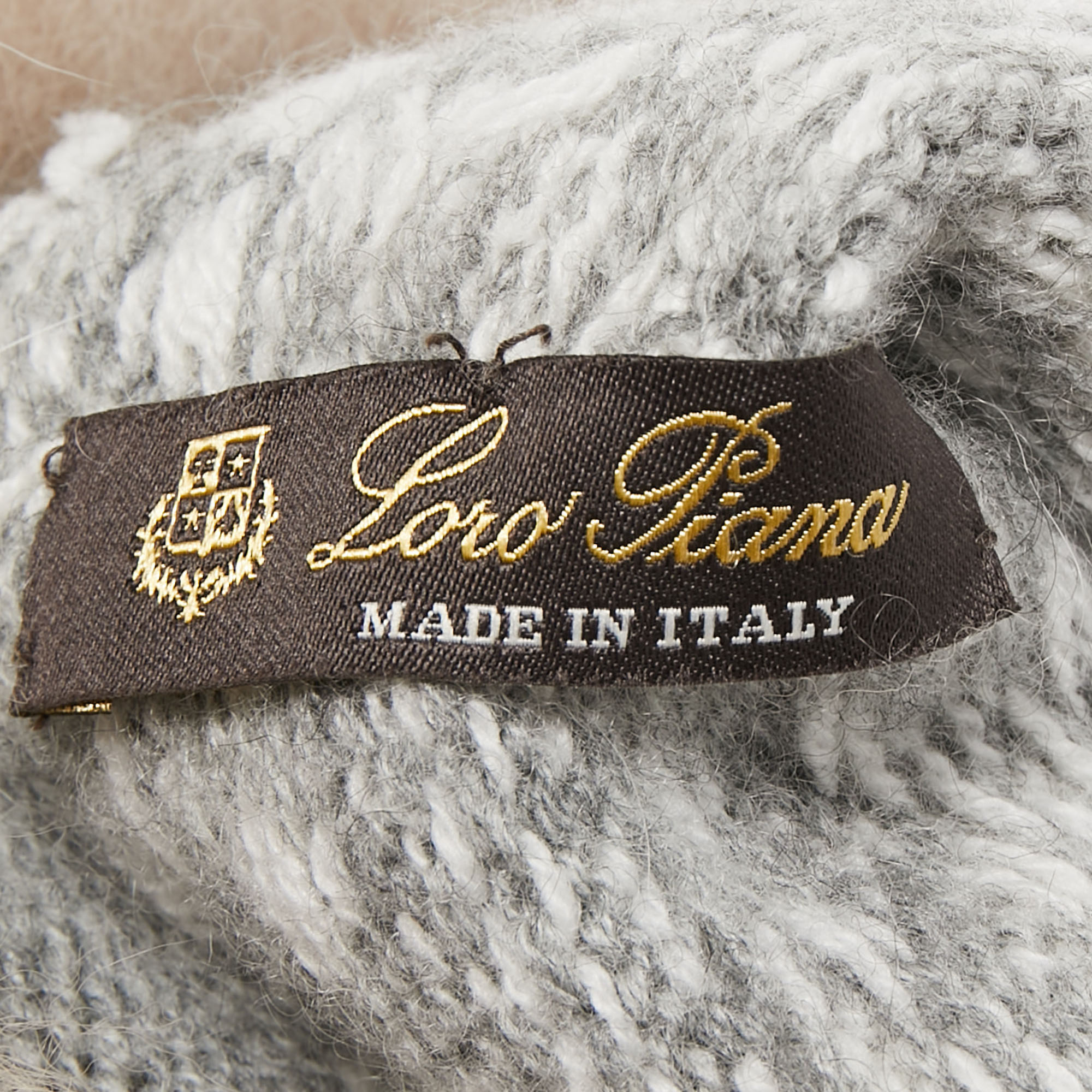 Loro Piana Grey Cashmere Fox Fur Detailed Fingerless Gloves S