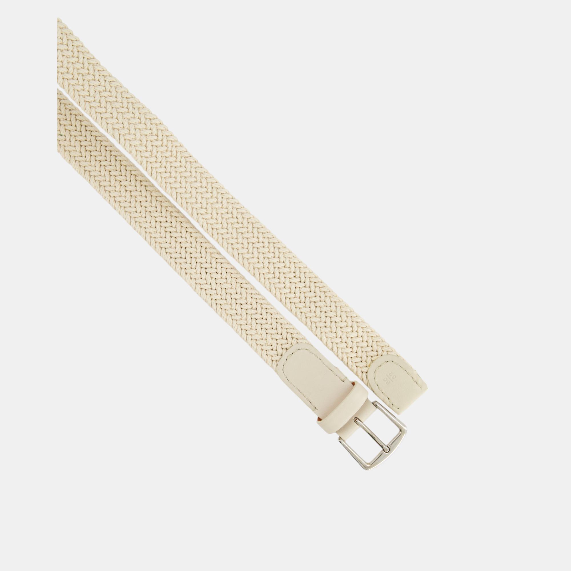 Loro Piana Cream Raffia Woven Belt With Silver Hardware Size 80cm