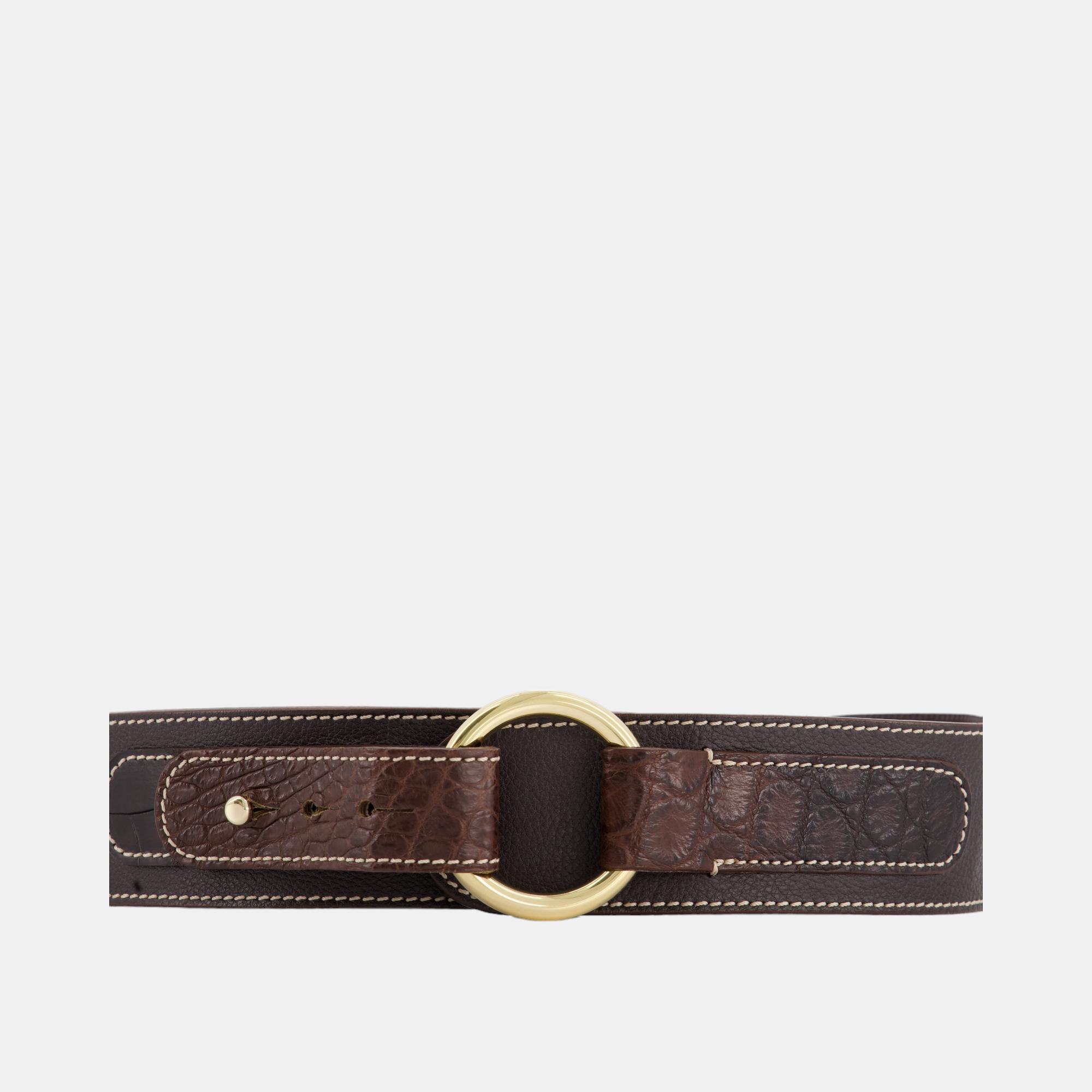 Loro piana dark brown leather and crocodile belt size 85cm