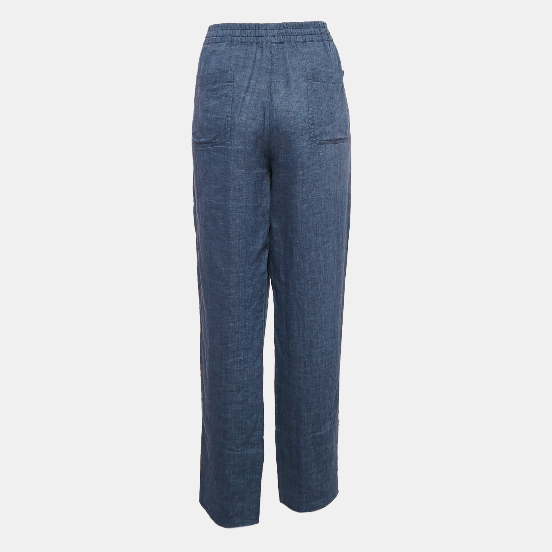 Loro Piana Blue Linen Straight Leg Trousers L