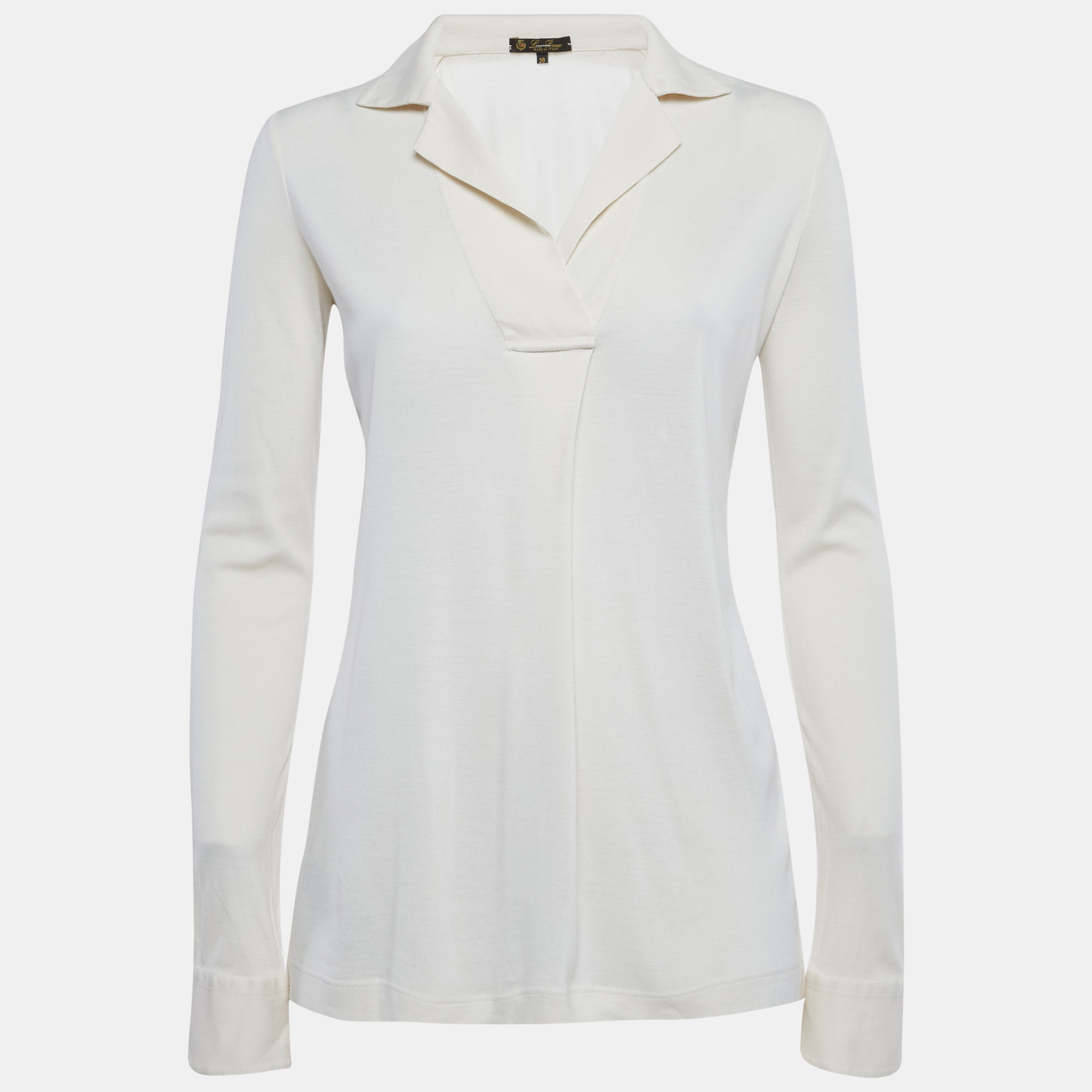 Loro Piano Cream Jersey Collared Top S