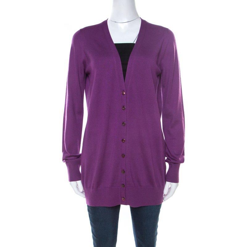 Image of Loro Piana Purple Cashmere Long Cardigan L