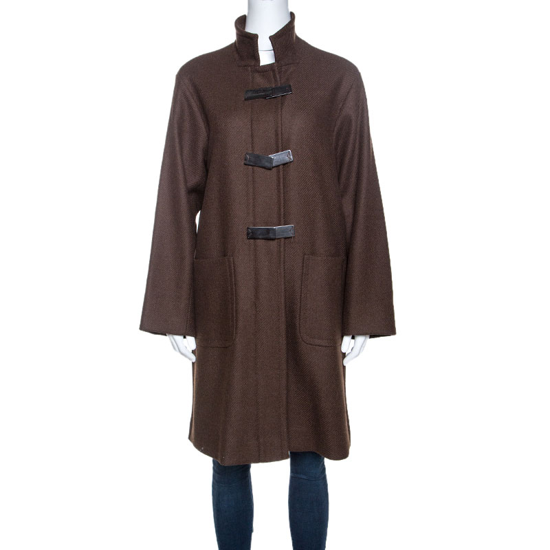Image of Loro Piana Brown Wool Front Button Detail Long Coat L