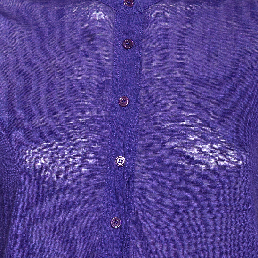 Loro Piana Purple Linen Long Sleeved Polo T-Shirt S