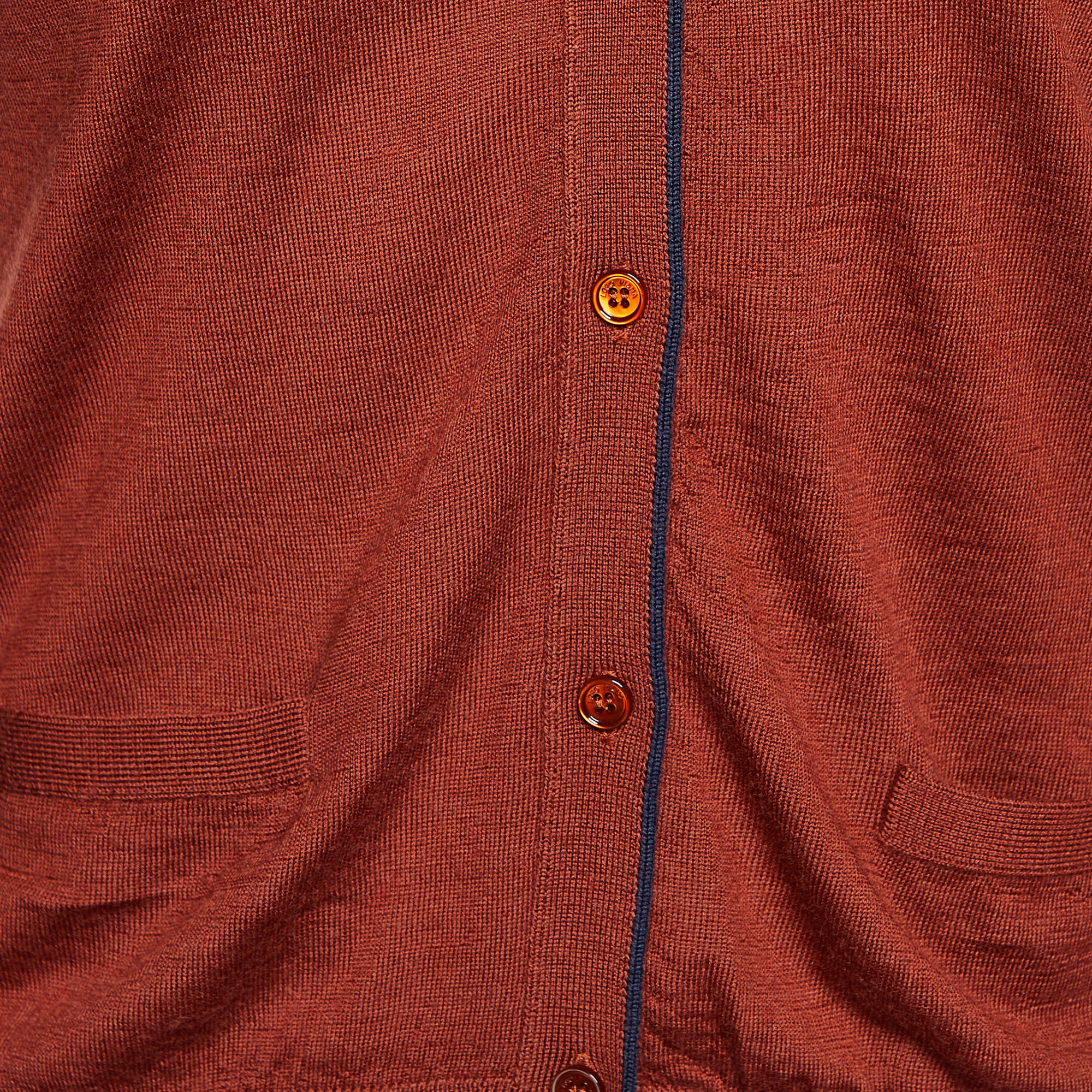 Loro Piana Brick Brown Virgin Wool Button Front Cardigan XS