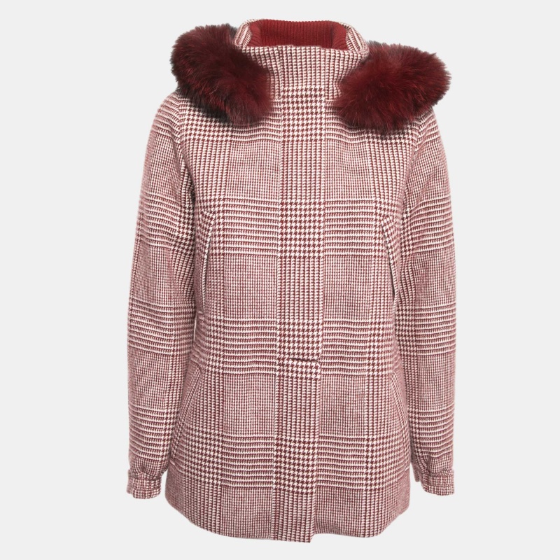 Loro piana burgundy cashmere fur trimmed hood icery short water jacket m