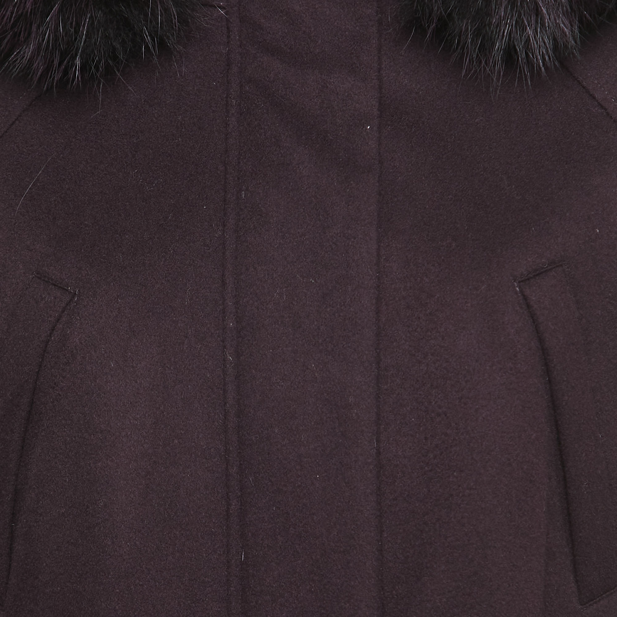Loro Piana Purple Cashmere Fur Trimmed Hood Icery Long Coat S