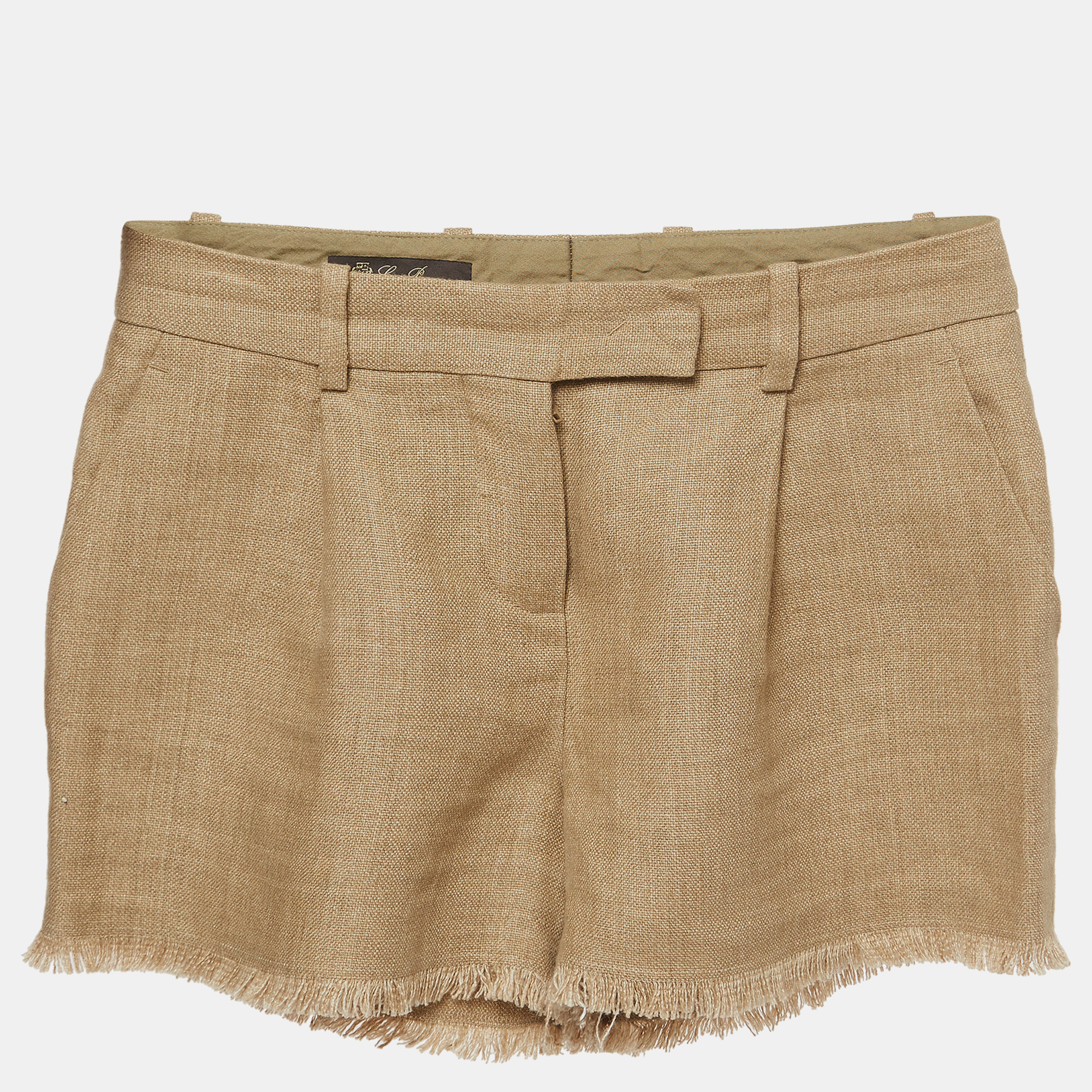 Loro Piana Brown Linen Fringed Shorts S