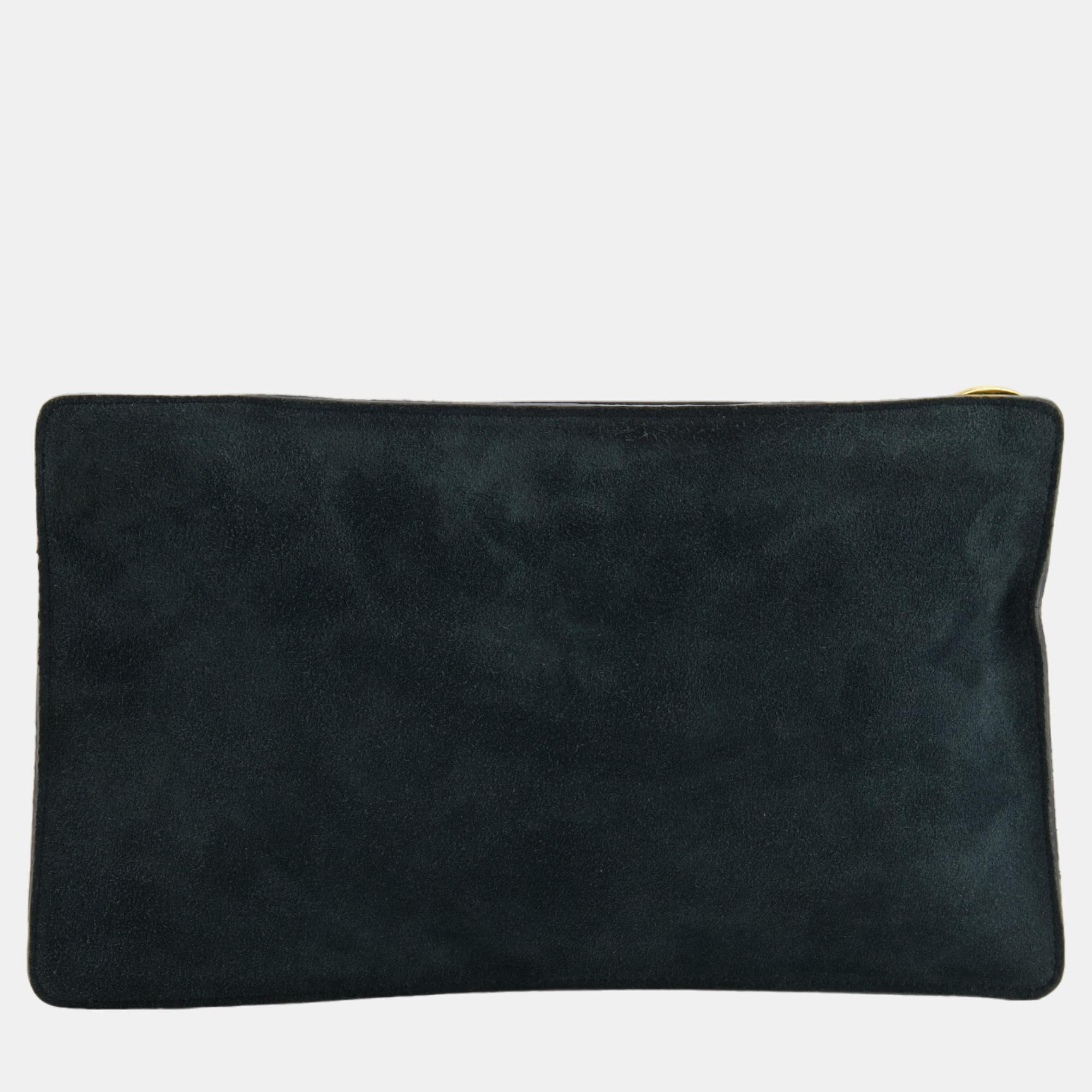 Loro Piana Green Velvet Pouch With Leather Strap And Gold Detailing
