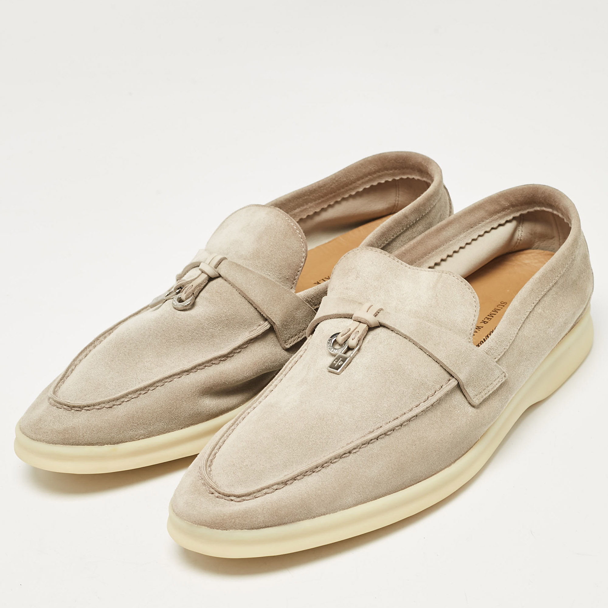 Loro Piana Grey Suede Summer Charms Walk Loafers Size 40