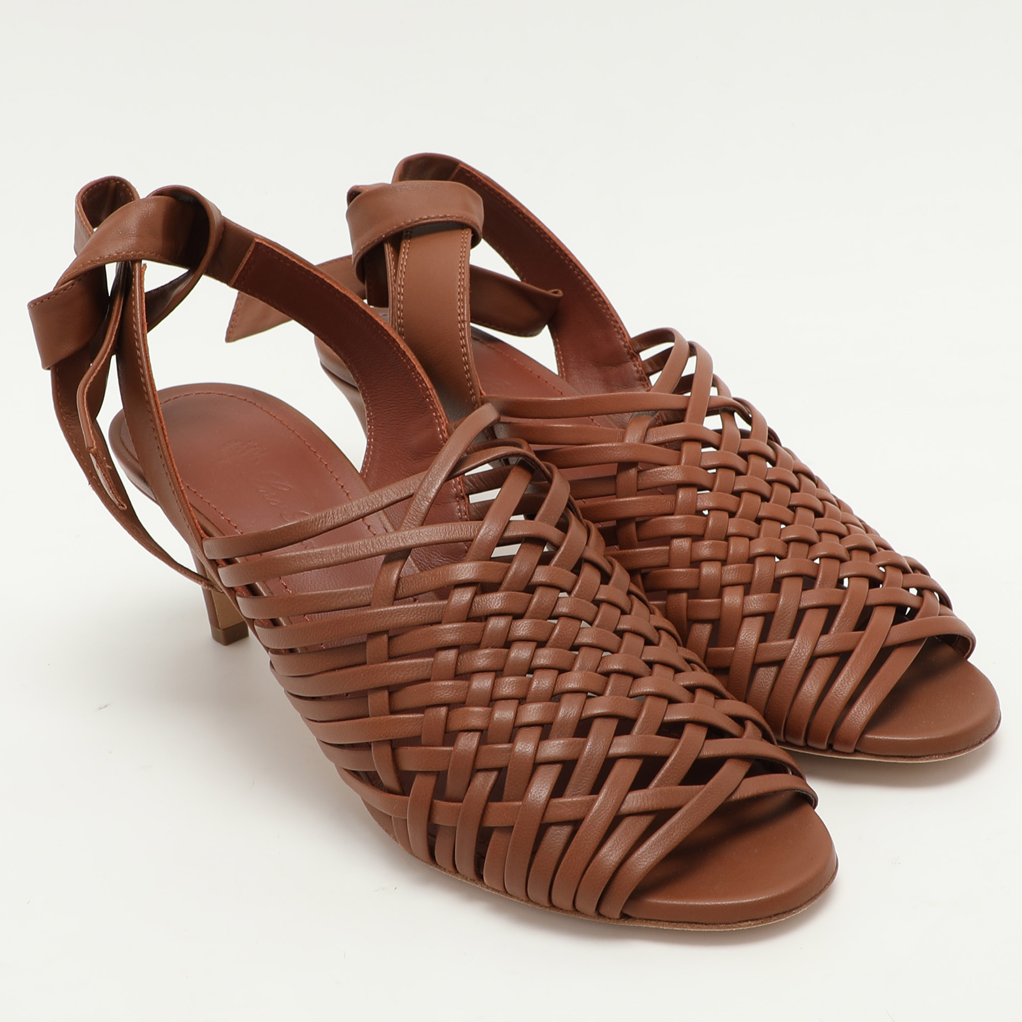 Loro Piana Brown Woven Leather Di Agnello Ankle Strap Sandals Size 37