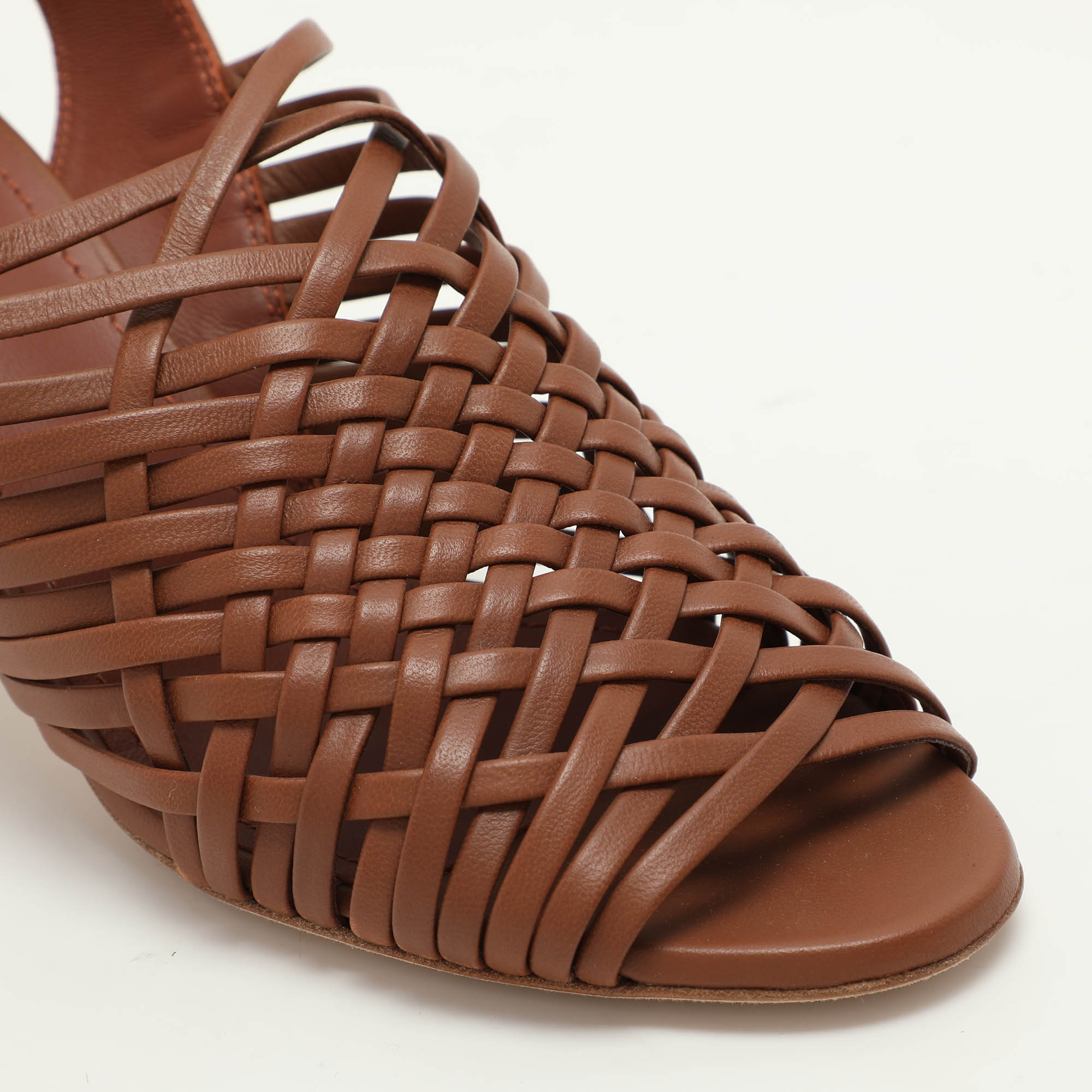 Loro Piana Brown Woven Leather Di Agnello Ankle Strap Sandals Size 37