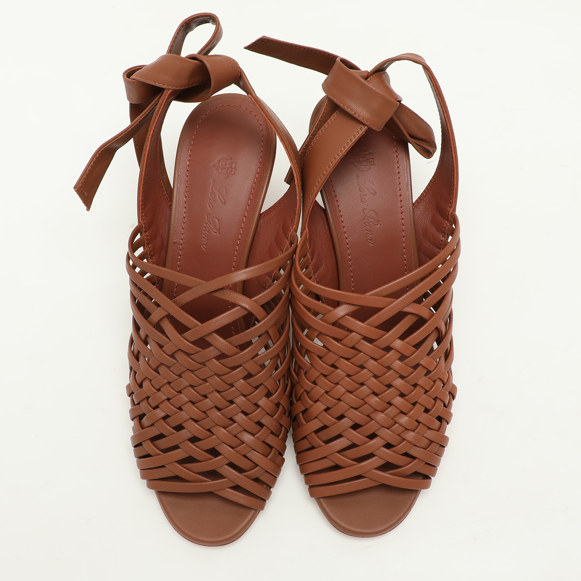 Loro Piana Brown Woven Leather Di Agnello Ankle Strap Sandals Size 37