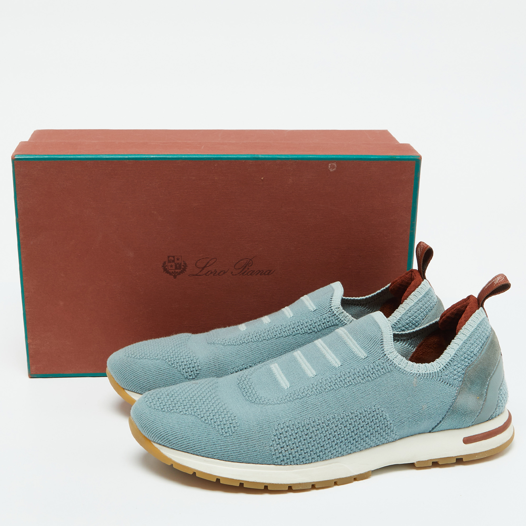 Loro Piana Light Blue Knit Fabric 360 LP Flexy Slip On Sneakers Size 39