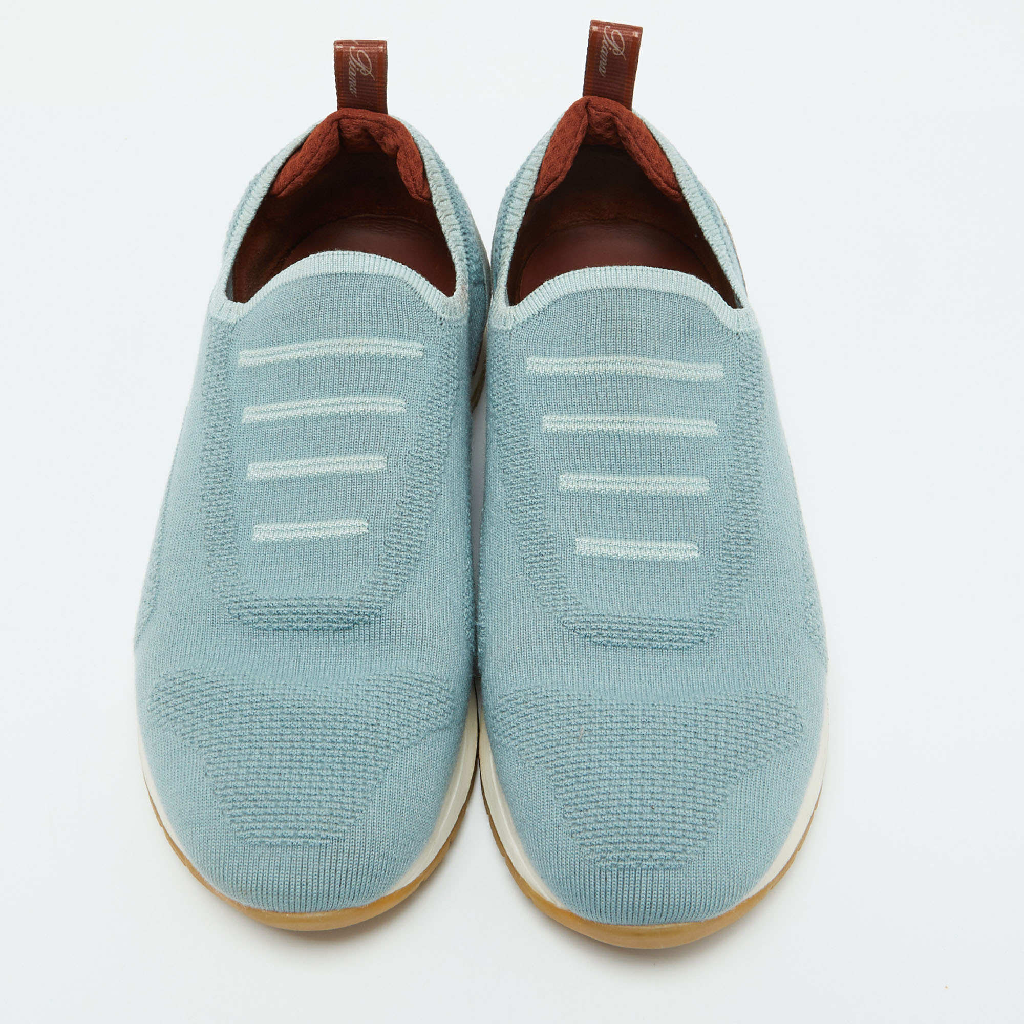 Loro Piana Light Blue Knit Fabric 360 LP Flexy Slip On Sneakers Size 39