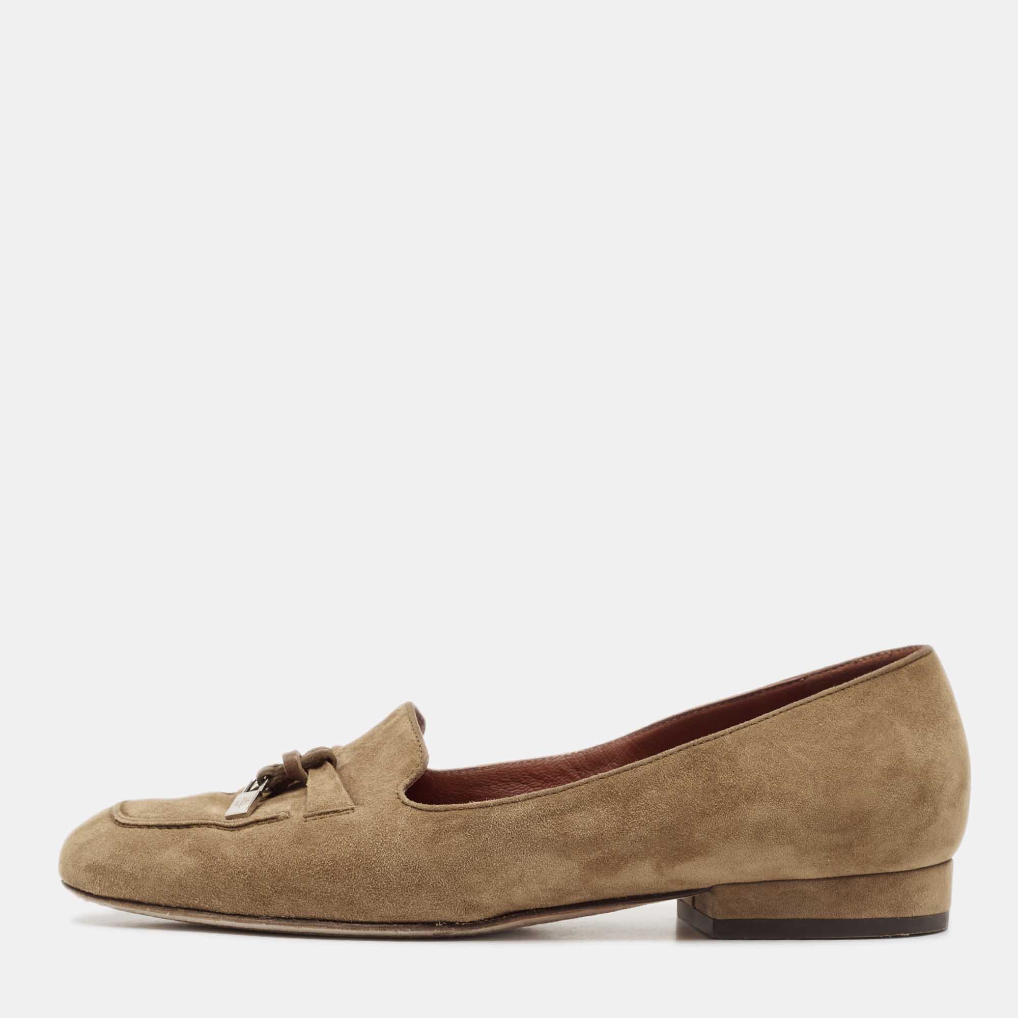 Loro Piana Brown Suede Summer Charms Walk Loafers Size 35
