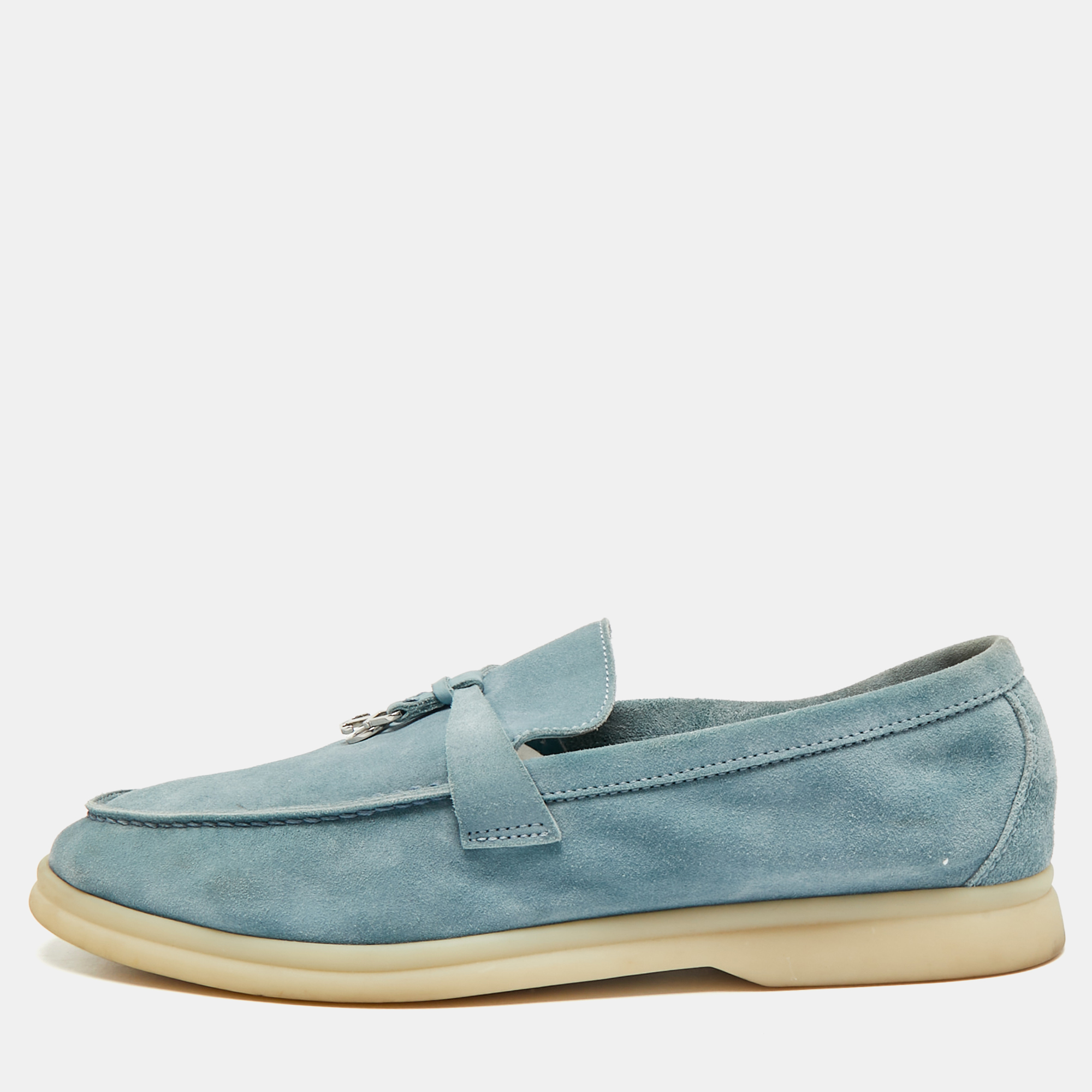 Loro Piana Blue Suede Summer Walk Loafers Size 39