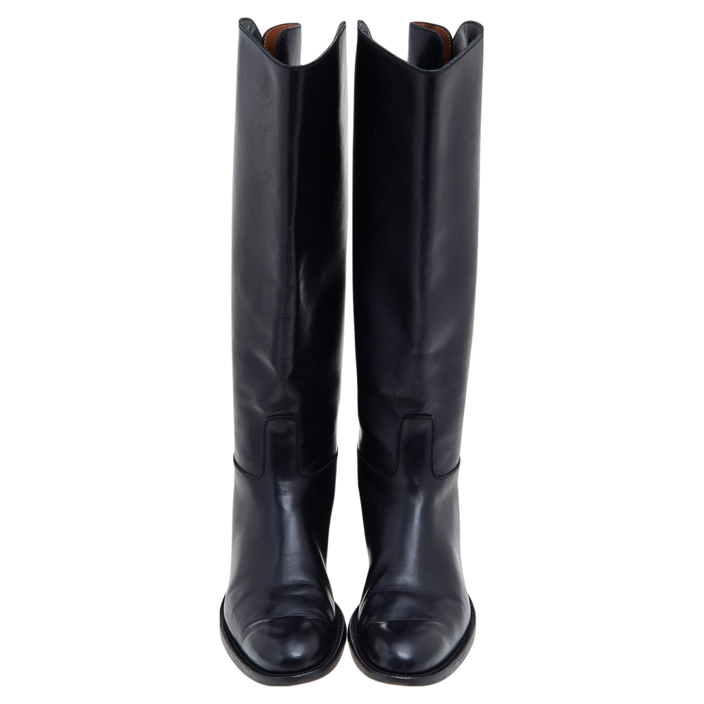 Loro Piana Black Leather Riding Knee Length Boots Size 39