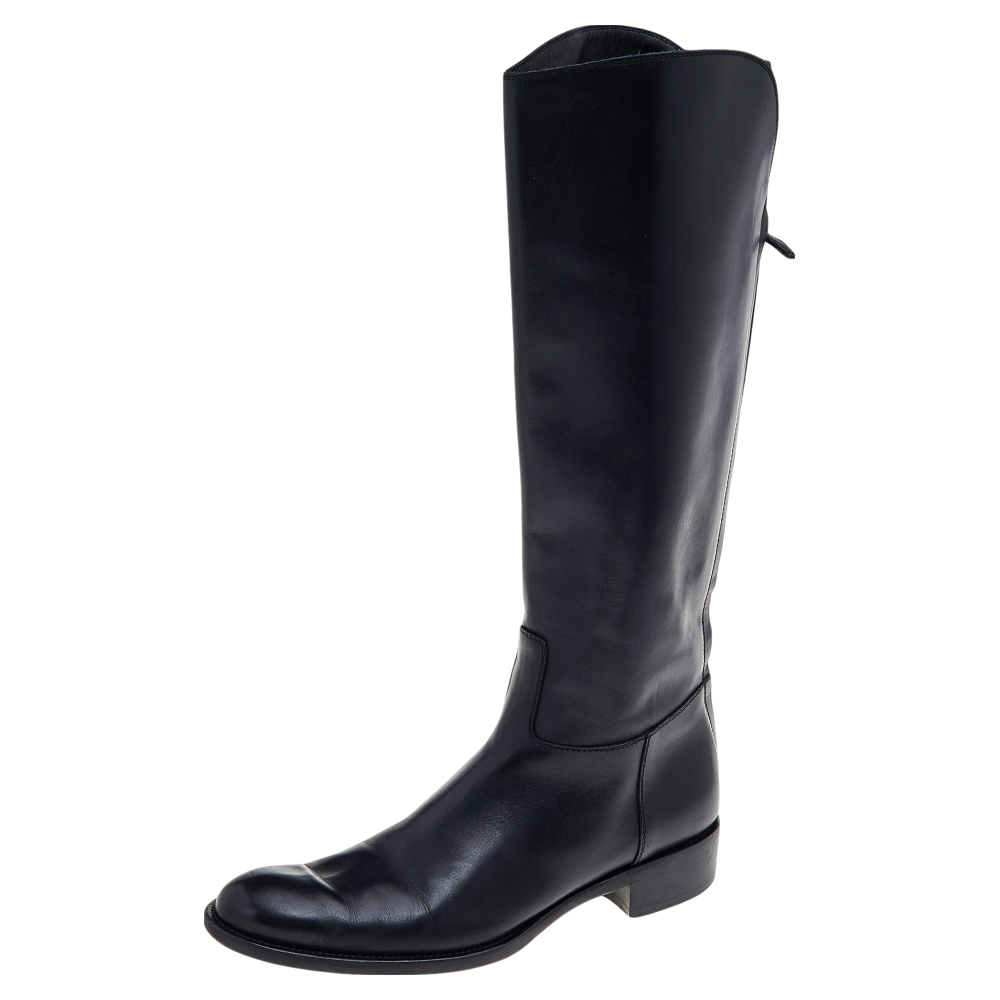 

Loro Piana Black Leather Riding Knee Length Boots Size