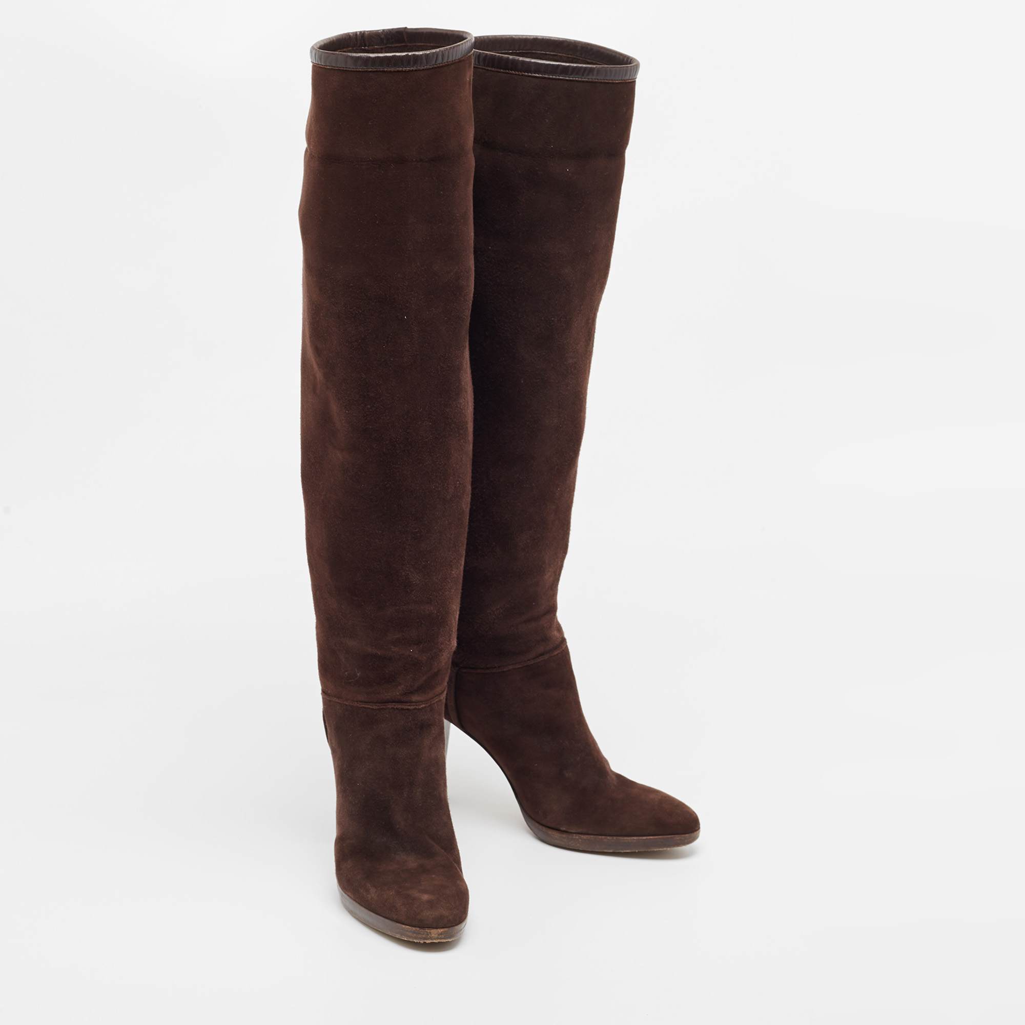 Loro Piana Brown Suede And Leather Knee Length Boots Size 39