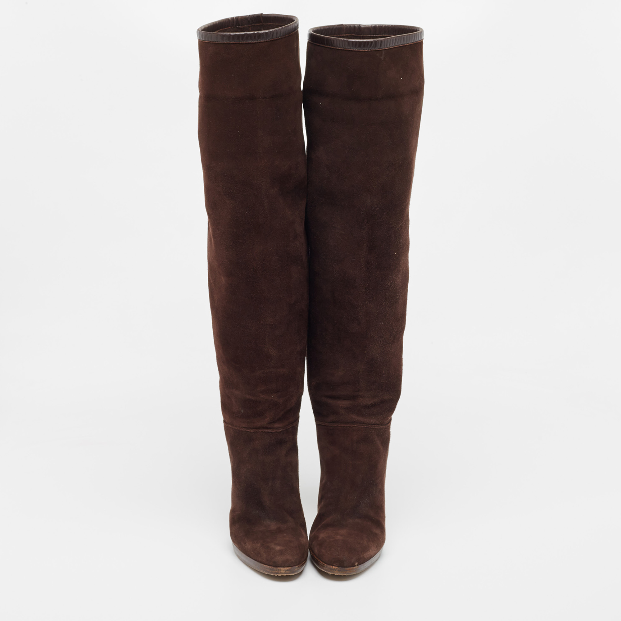 Loro Piana Brown Suede And Leather Knee Length Boots Size 39