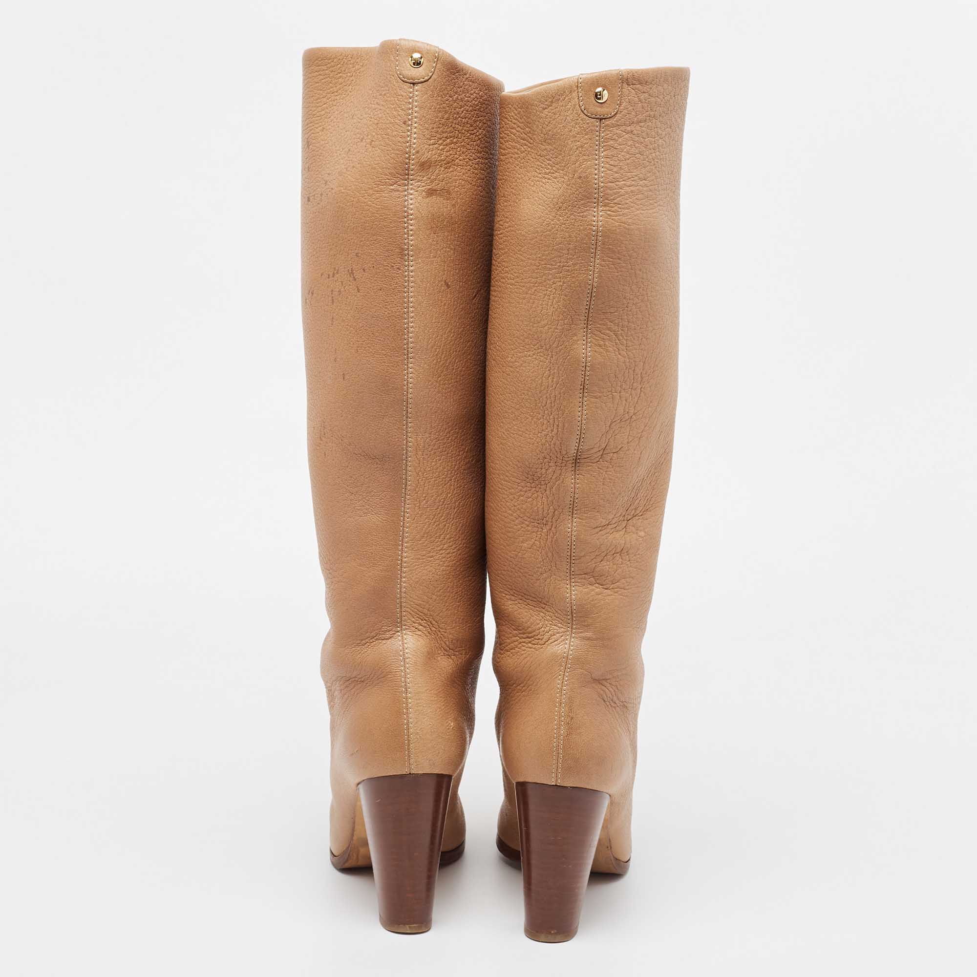 Loro Piana Beige Leather Knee Length Boots Size 39