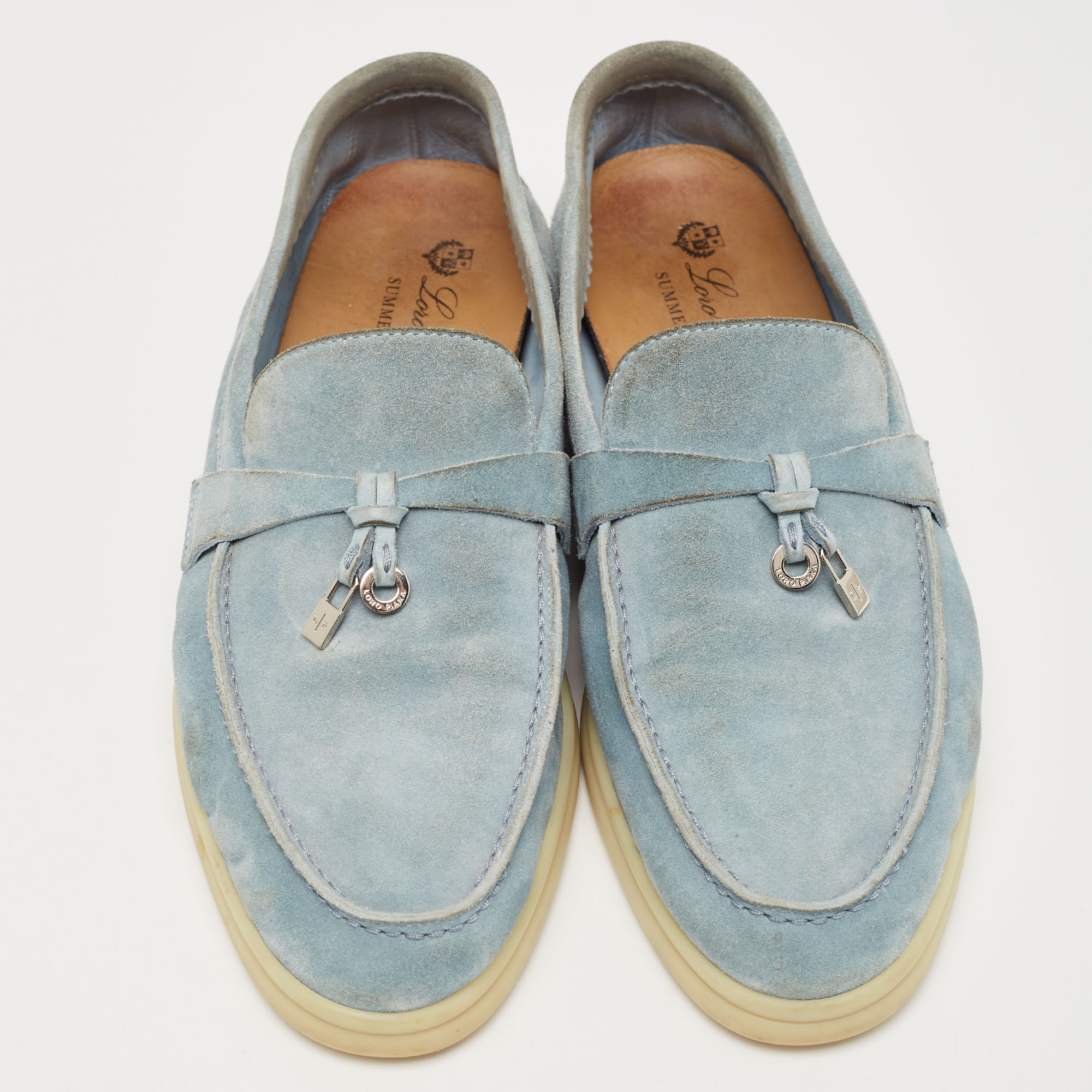 Loro Piana Light Blue Suede Summer Charms Walk Loafers Size 39