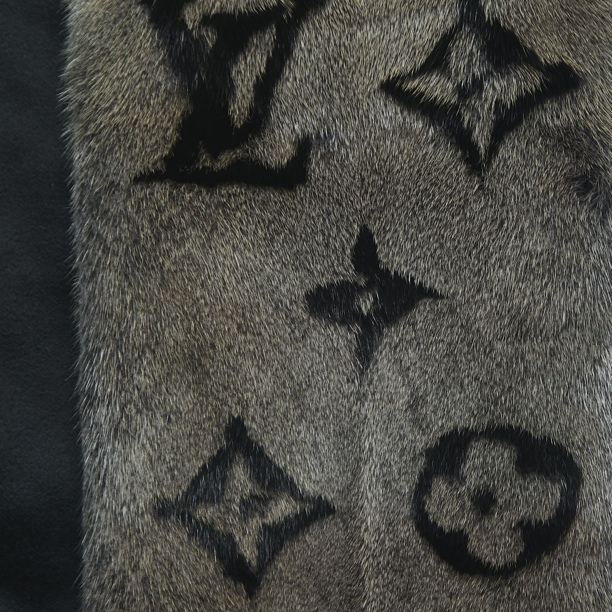 Louis Vuitton Grey Monogram Constellation Mink Fur Scarf